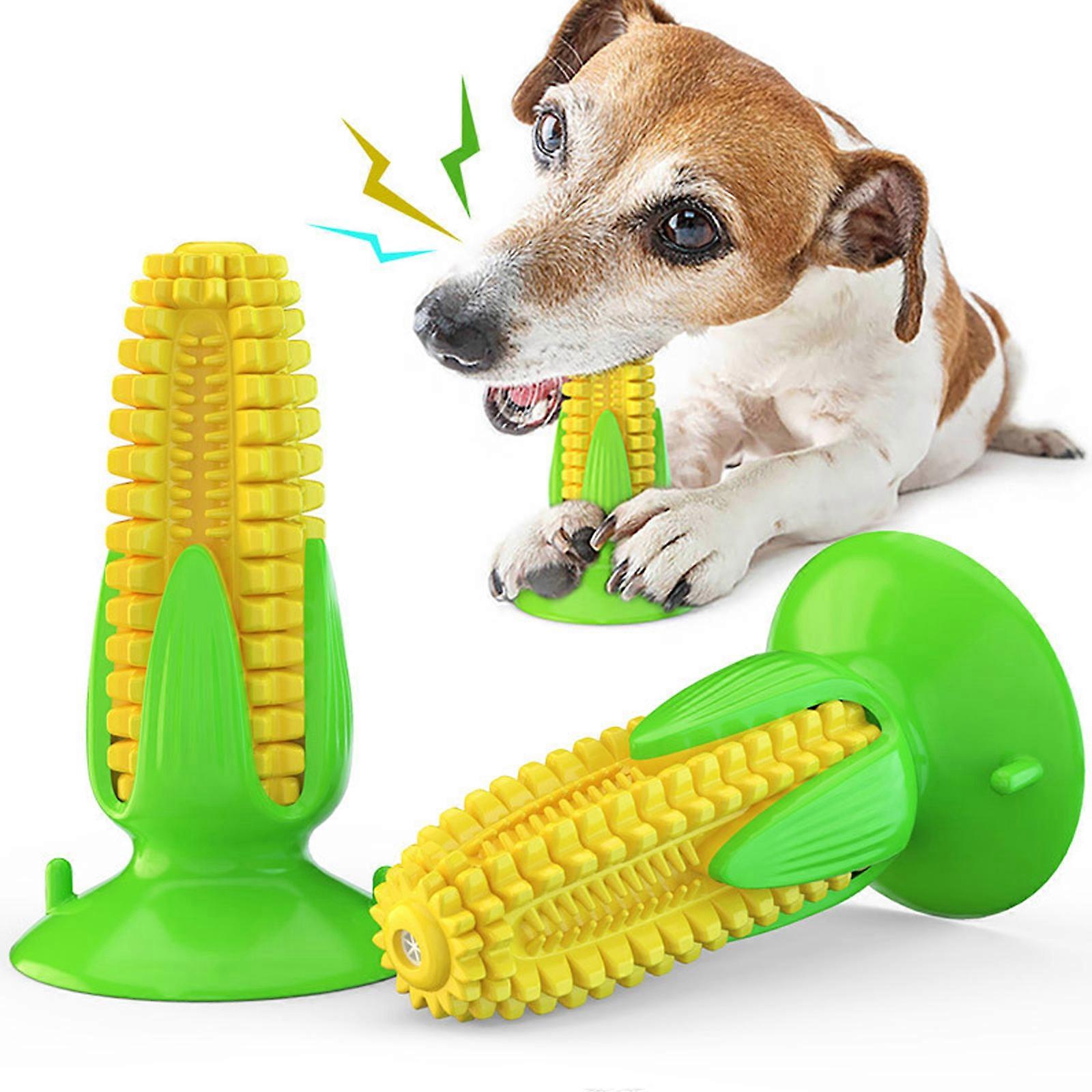 Dog Toothbrush Interactive TPR Squeak Chew Toy with Suction Cup Corn