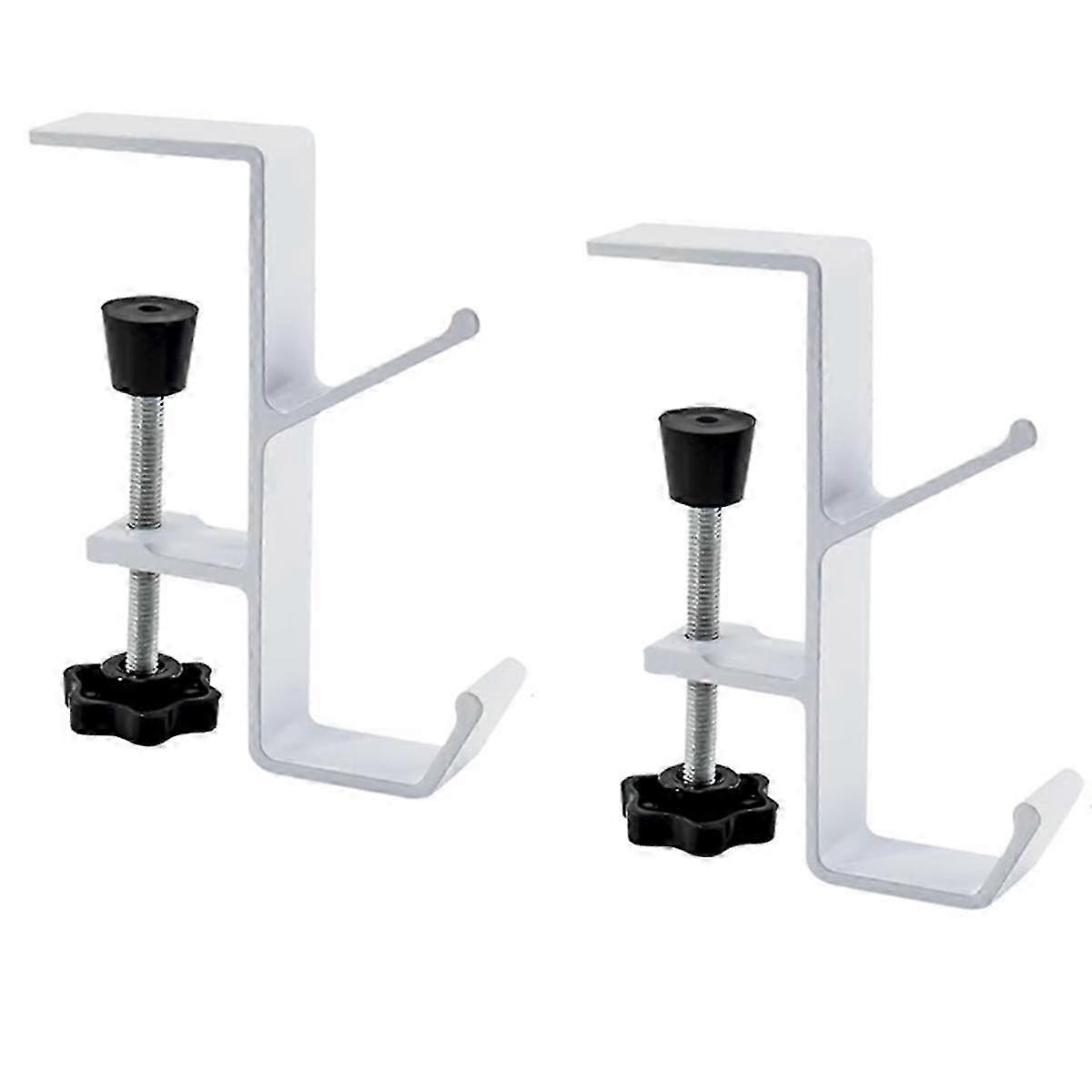 2pcs Desk Mount Bag Holder Hook Clamp-on Backpack Hanger Portable Desk Mount Headphones Holder for Table Desk (White)