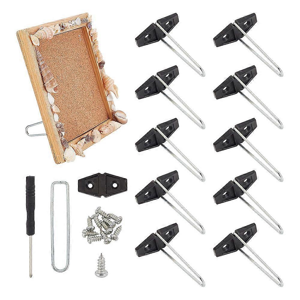 10 Sets Iron & Plastic Photo Frame Bracket with 2Pcs Iron Screwdriver Black 73.5x15.5x2mm