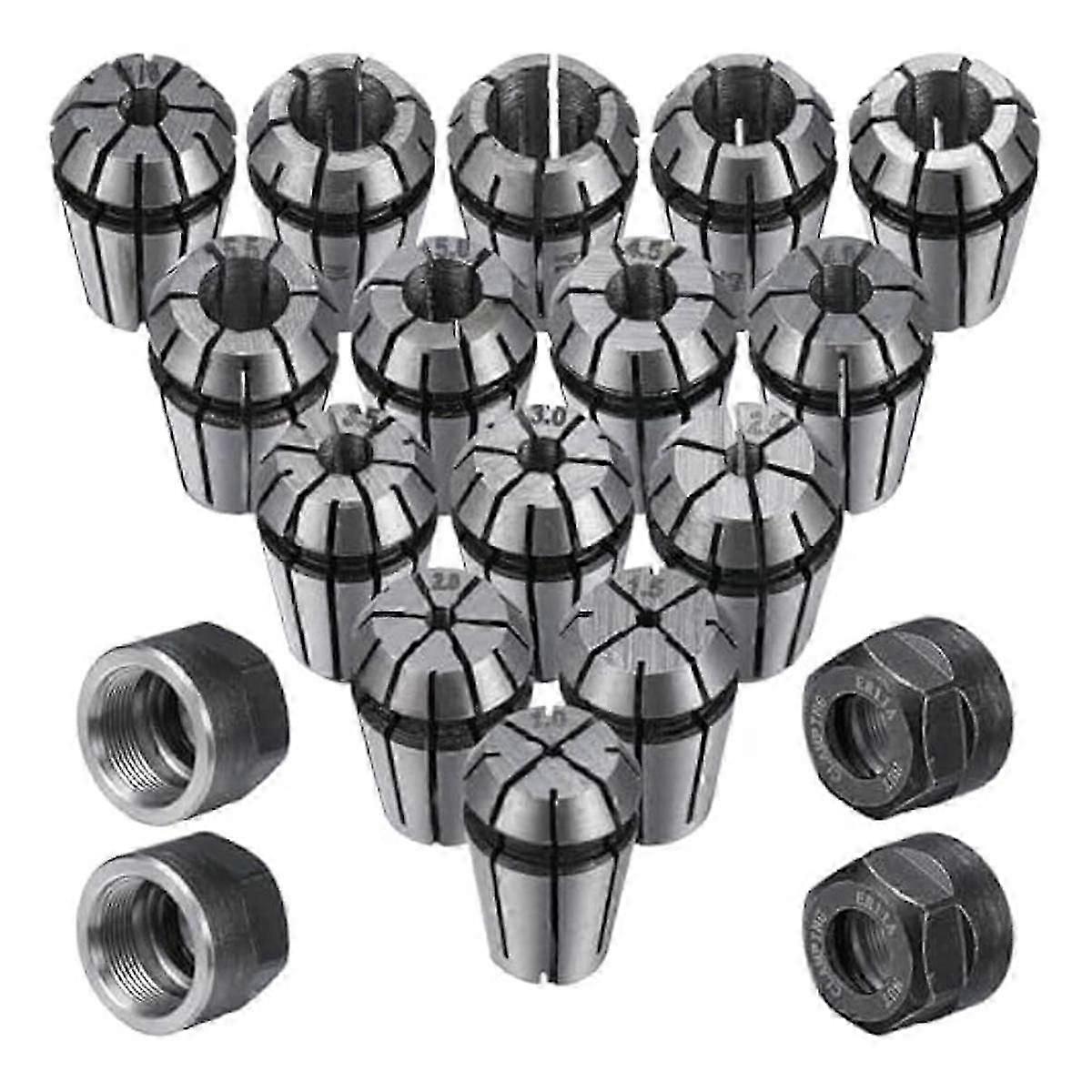 19Pc ER11 Spring Collet Set M14 Filetage Pince de serrage Écrous Ensemble de pinces adapté au fraisage de gravure CNC, 1.