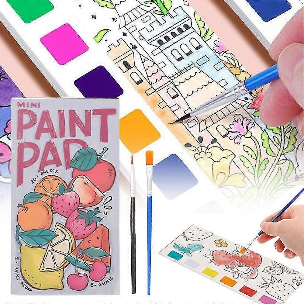 Mini Paint Pad, Mini Watercolor Paint Pad with 2 Paintbrush