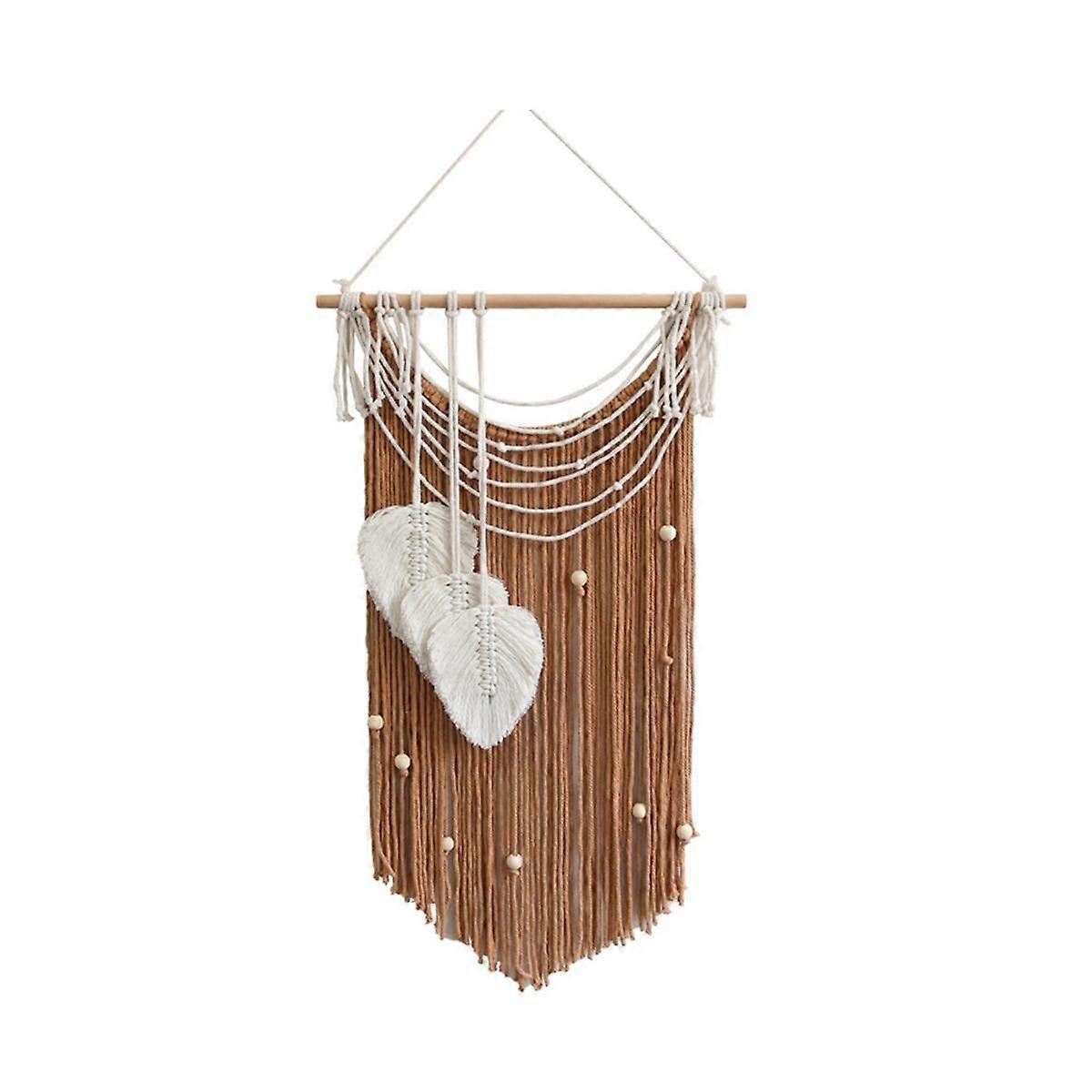 Bohemian Style Wall Decor Tapestry Handmade Leaf Core-Spun Silk Tassel Tapestry Dark Brown