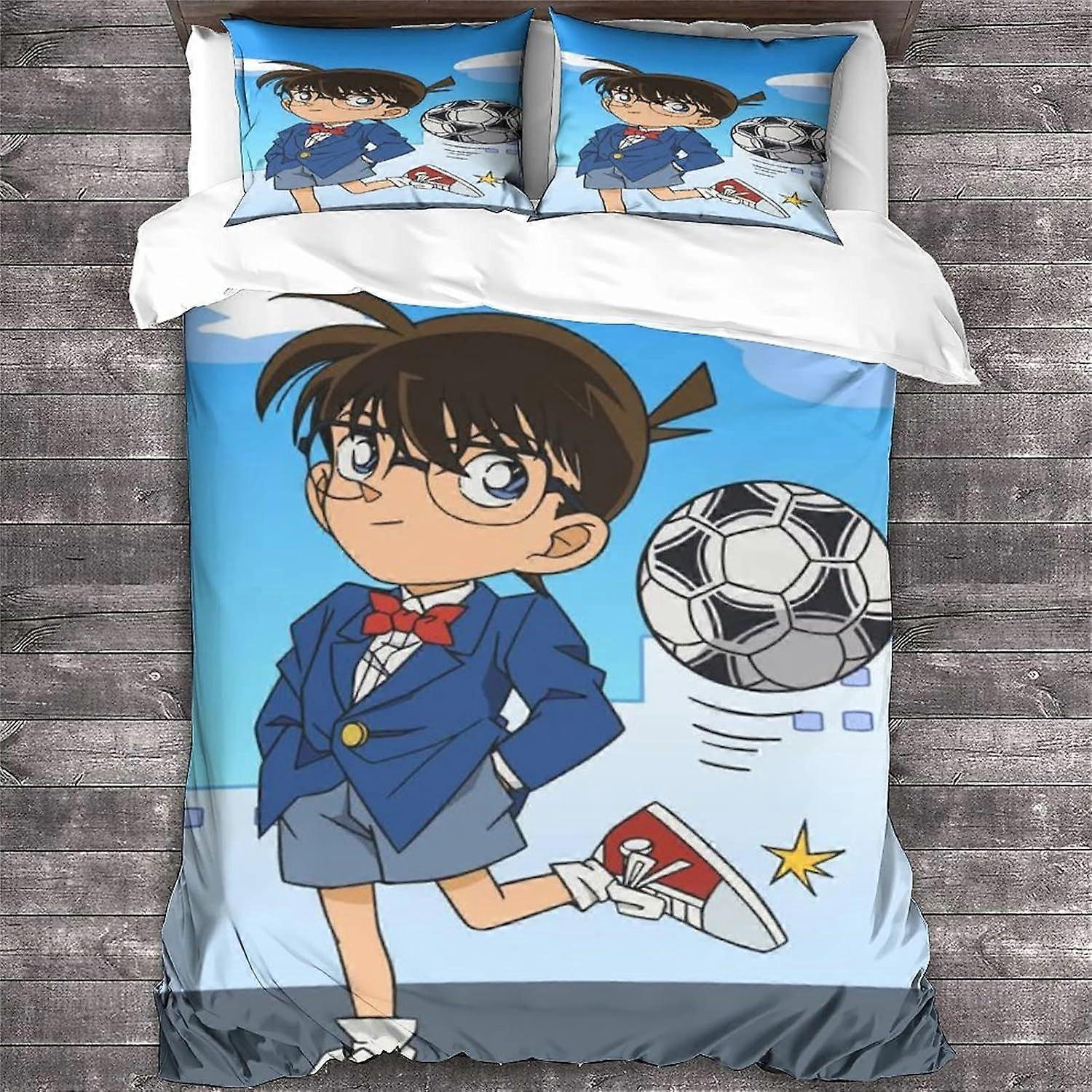 x568 LençóisDetective Boy Conjunto de capa de edredom com fronha Pcs para crianças Meninos, padrão de anime capa de edredom macia Conan Tema Colcha 3-Piece Be