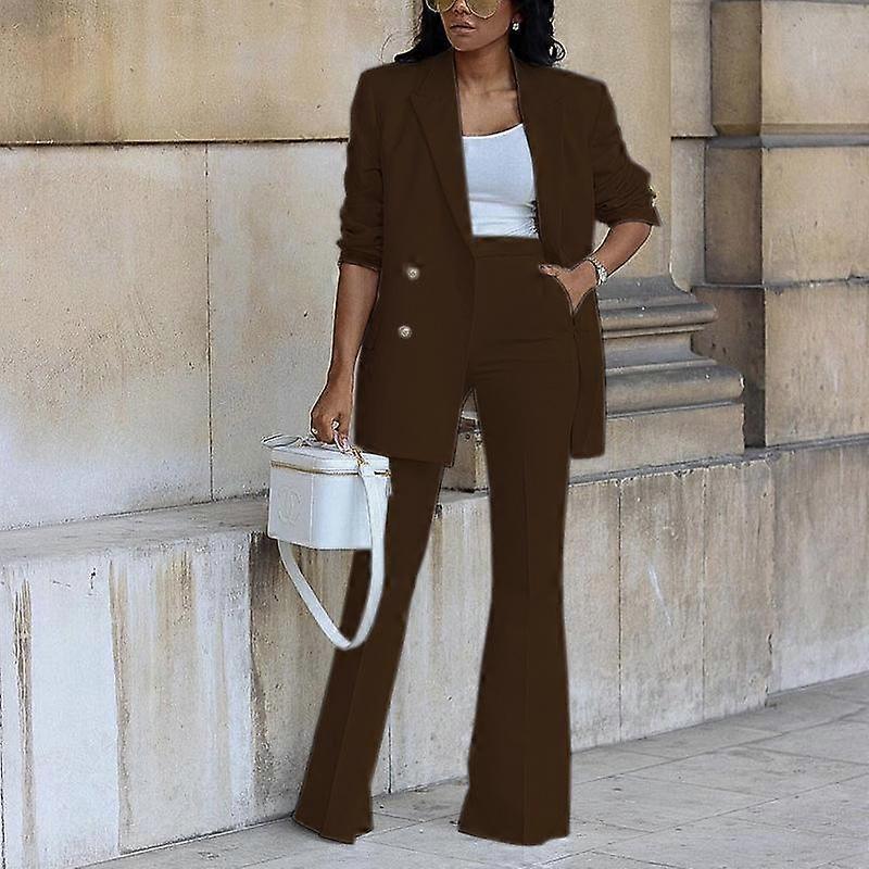 Women's Suits Women's Elegant Solid High Waist Trousers and Long Sleeve Office Blazer 2 Pcs Sets