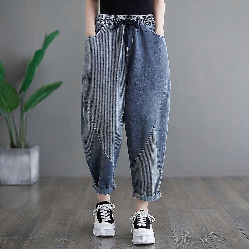 Spring and Autumn Fashion Art Vertical Stripe Panel Loose Versatile High Waist Drawstring Women's Oversize Haren Pants