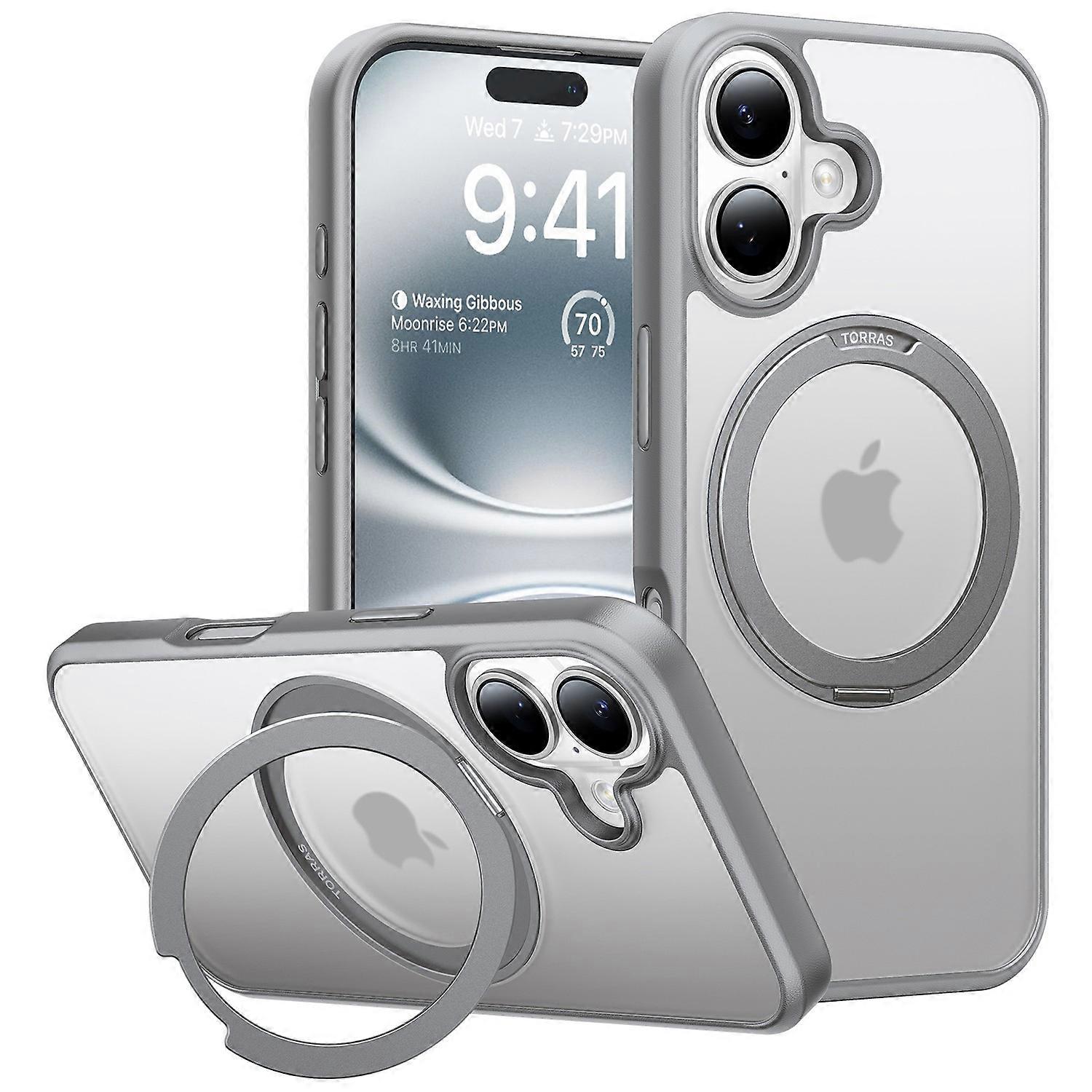 For iPhone 16 Case Rotating Kickstand TPU+PC Phone Cover Compatible with MagSafe