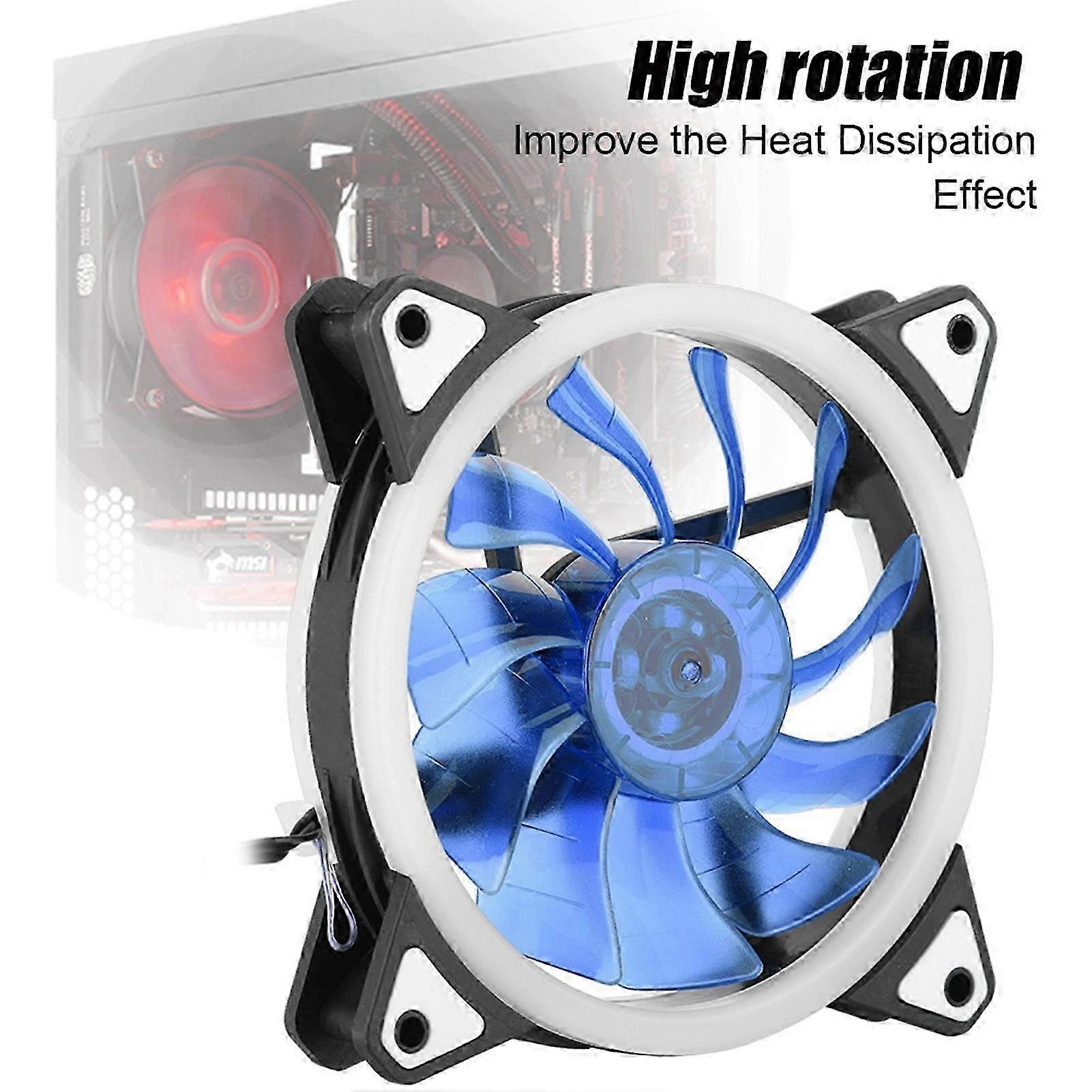 12cm 120mm Ultra Silent 3pin 4pin Pc Cpu Case Cooler Cooling Fan 2 Led Rings(blue)