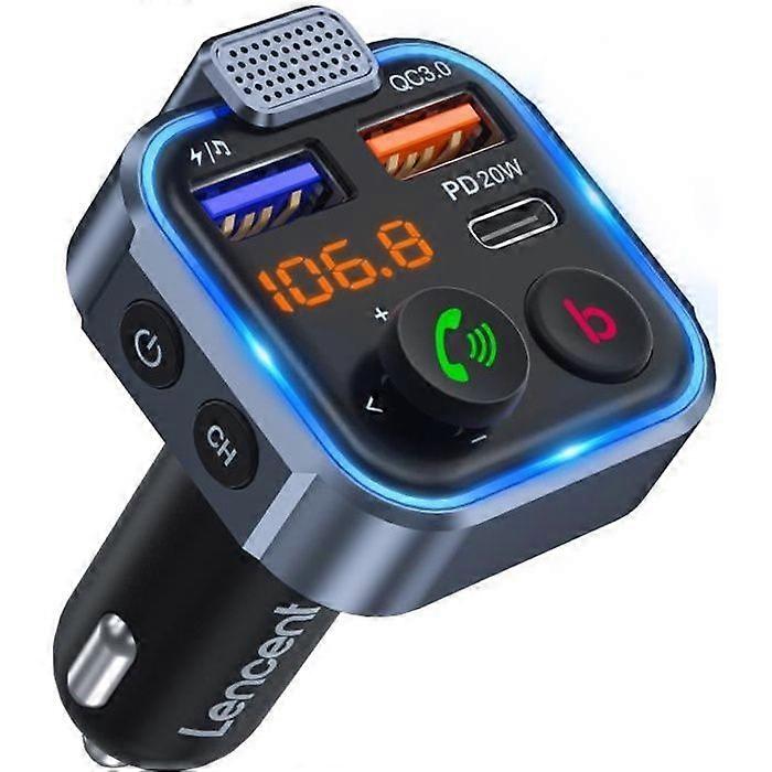 FM Bluetooth Transmitter - LENCENT - 5.0 - 20W PD Fast Charger - Hands-Free Calls - Deep Bass
