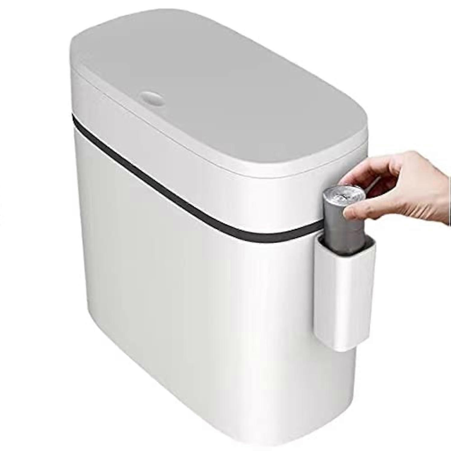 12L Slim Plastic Trash Can with Lid - 2.6 Gallon Rectangular Waste Basket