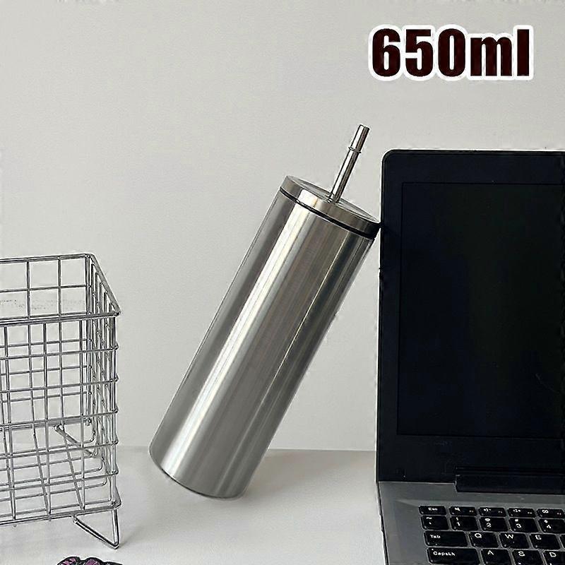 21oz Water Bottle With Straw,Insulated Water Bottle With Wide Mouth Opening-Silver