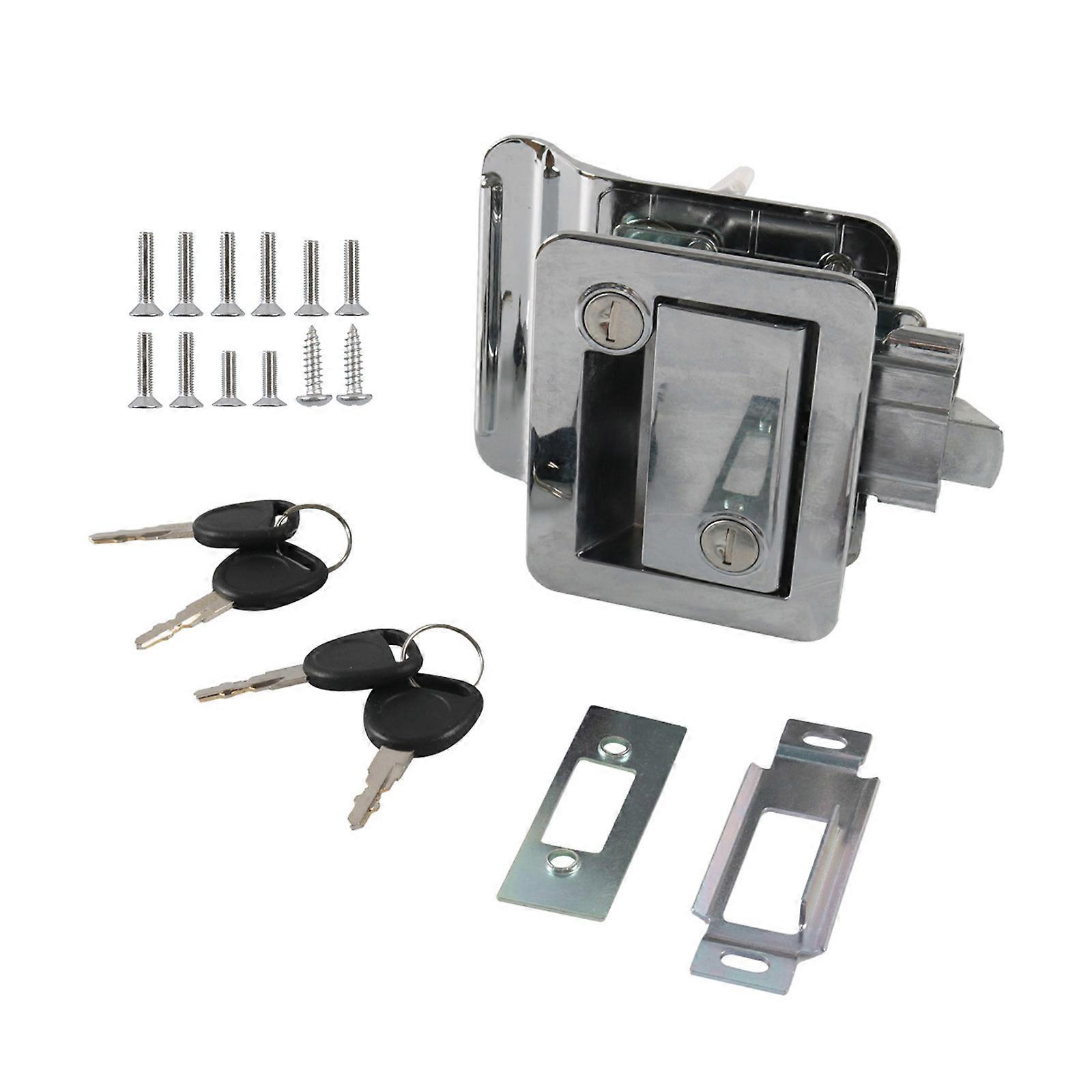 RVs Door Lock Inside Outside Double Open Door Lock for Camper Trailer Replacement RVs Entry Door Lock Latch Handle chrome