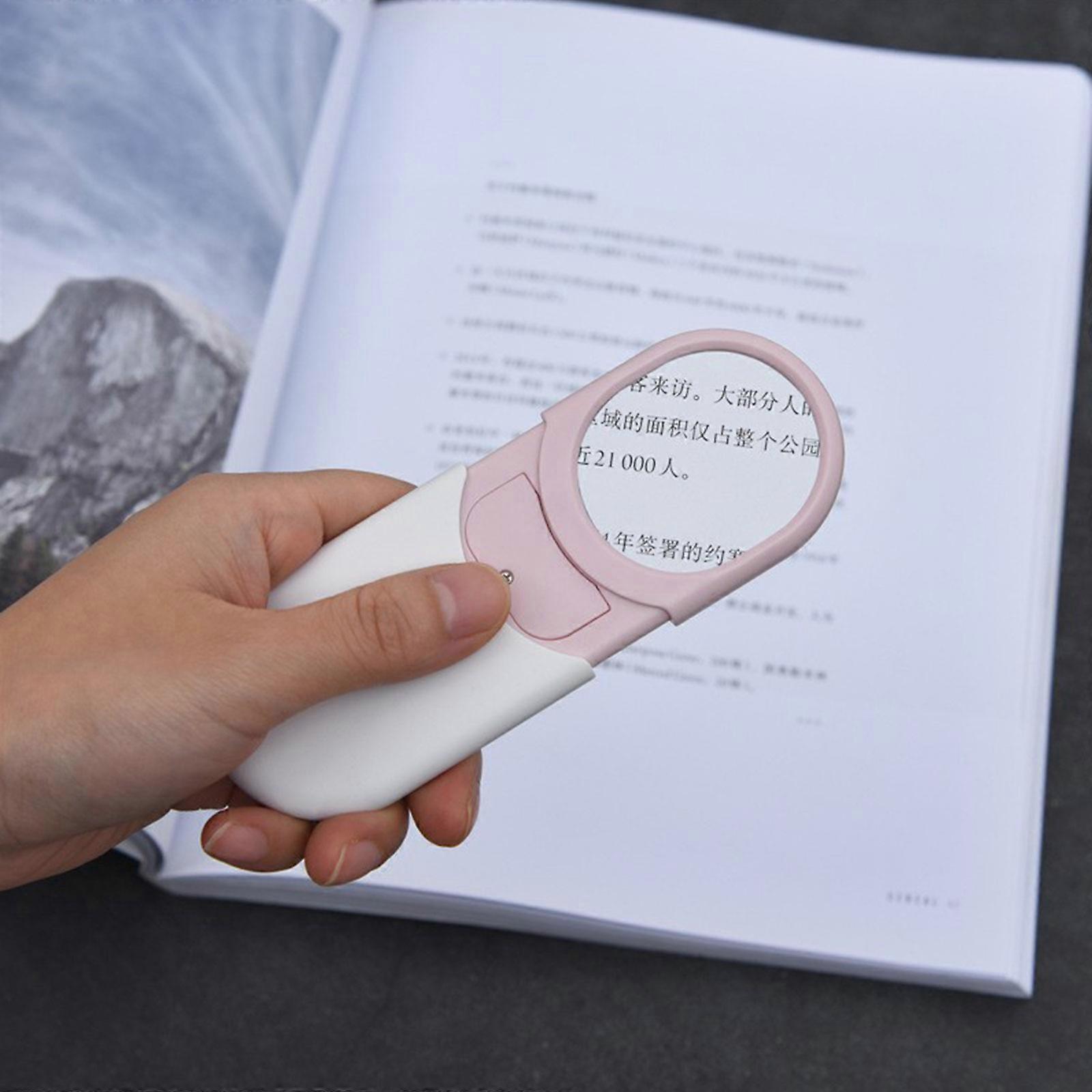 LED Lighted Slide-Out Aspherics Magnifier Pocket Jewelry Magnifying Glass 10X Reading Magnifier For Reading Close Work pink