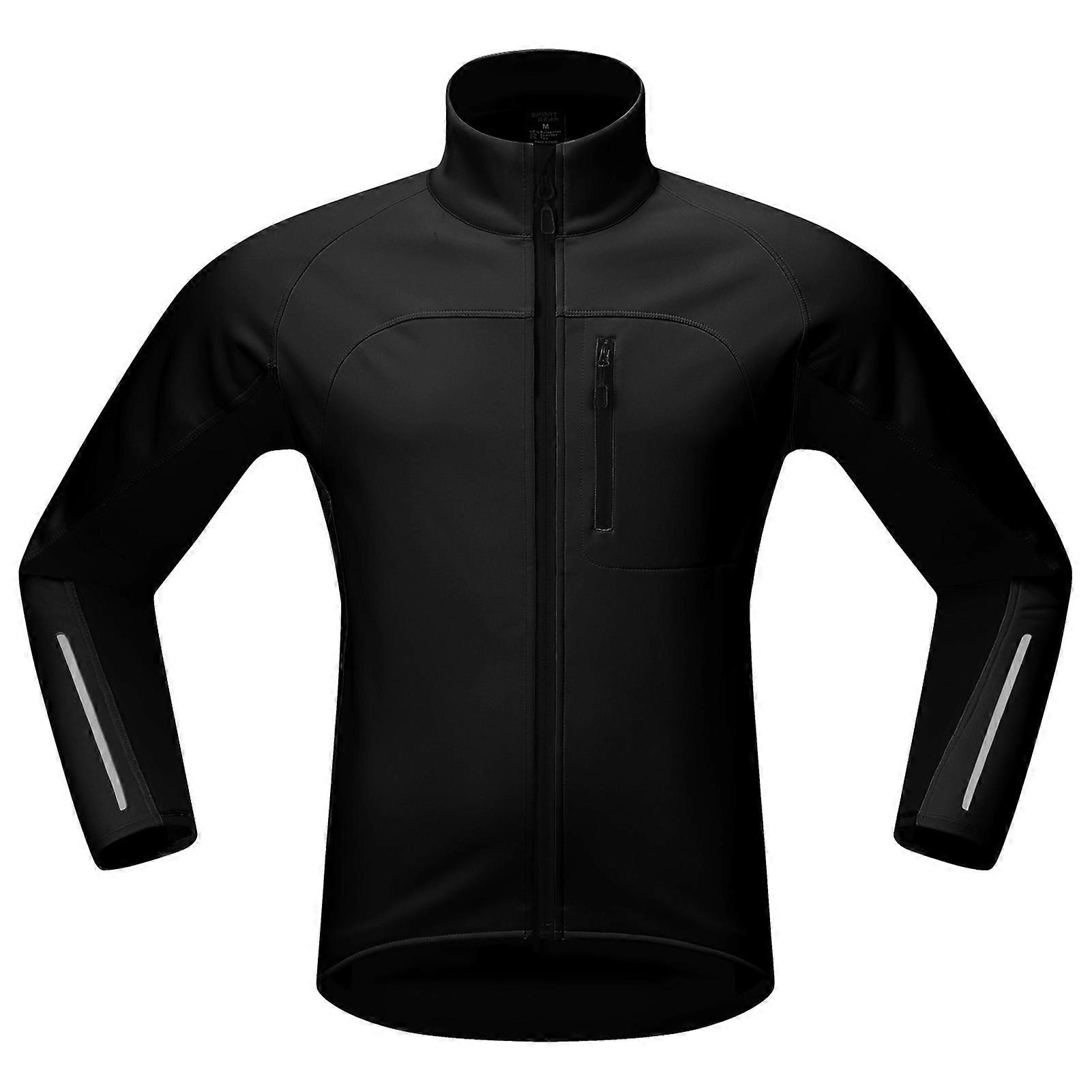 Men Cycling Jacket Windproof Soft Shell Warm Fleece Lining Multiple Pockets Winter Jacket with Reflective Detailing