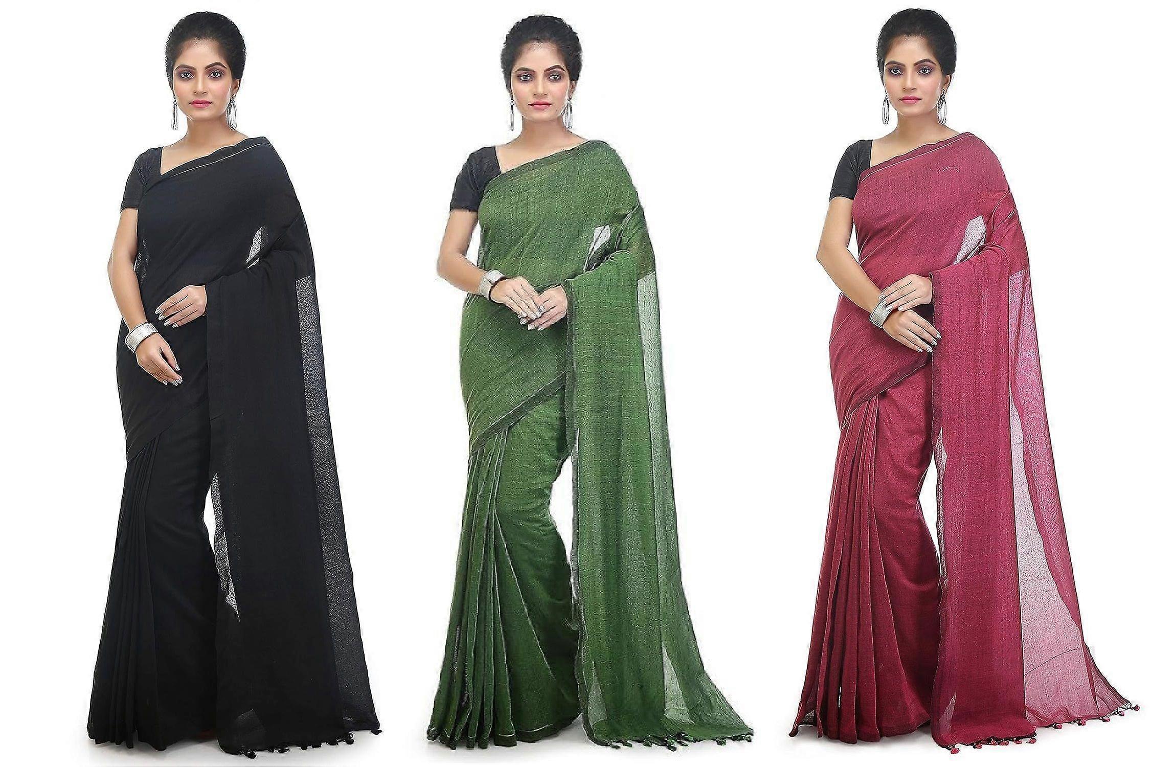 BRYNBRIT Ensemble de 3 pièces en sari pur coton pour femme
