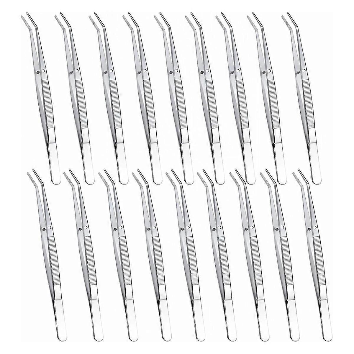 18 Pcs Stainless Steel Tweezers with Curved Serrated Tip Multipurpose