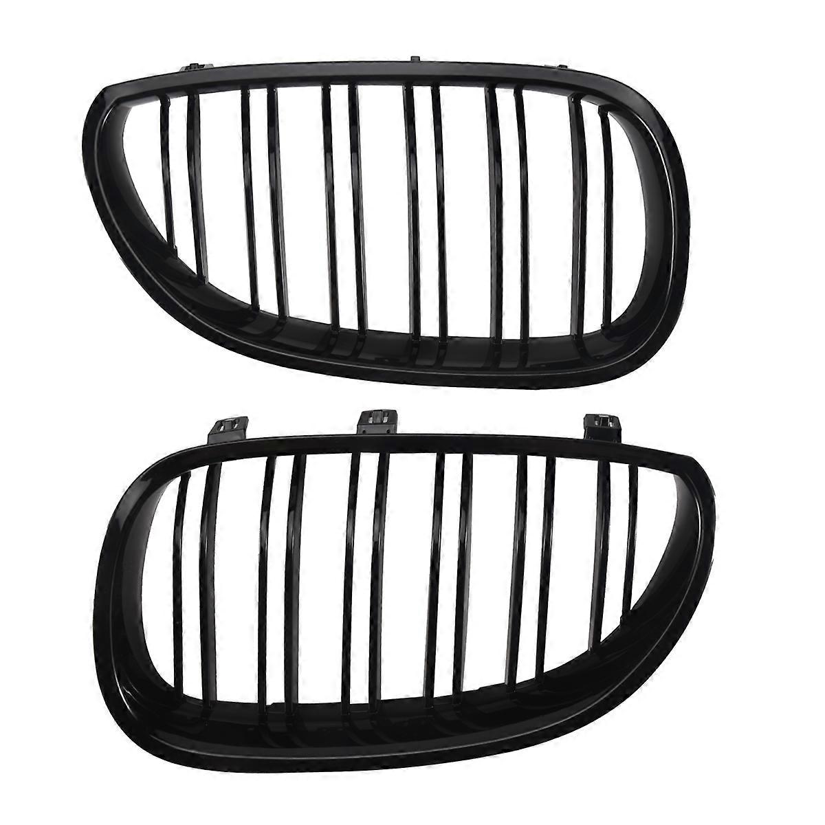 1 Pair Gloss Black Front Kidney Grill Double Slat Double Line Grille for E60 E61 5 Series 2003-2010