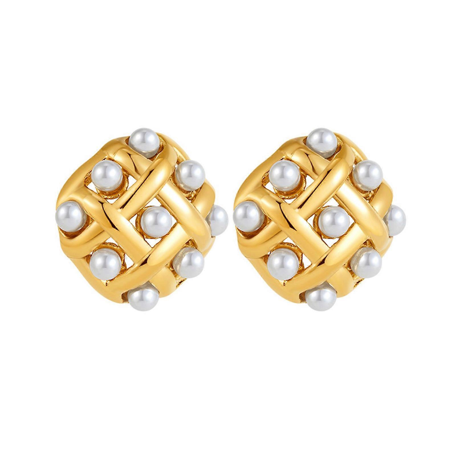 エレガントな二重層パールイヤリングアクセサリー女性のための頑丈な金メッキステンレス鋼素材の工芸品