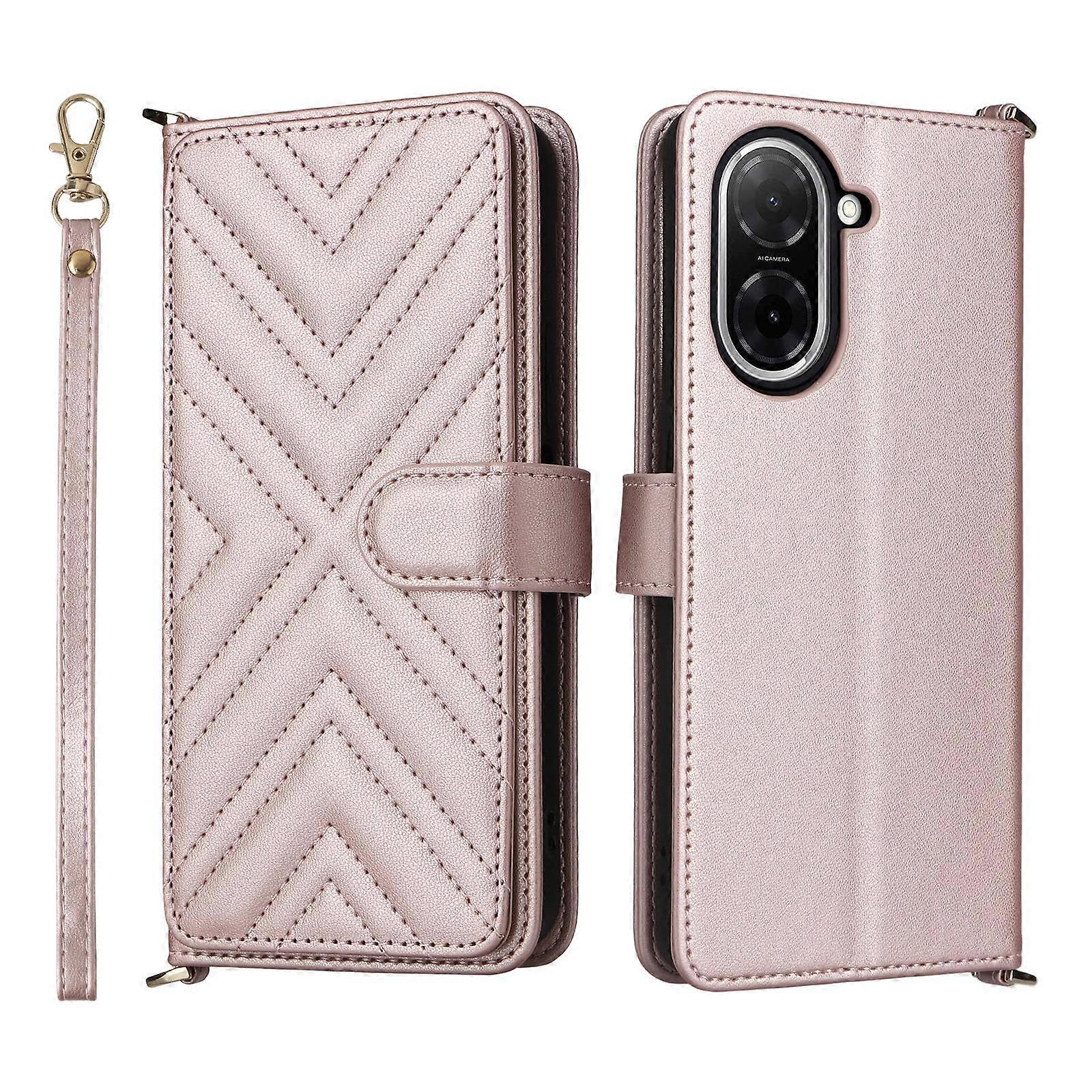 Multifunctional 6-Card Slots Leather Phone Case with Wrist Strap
