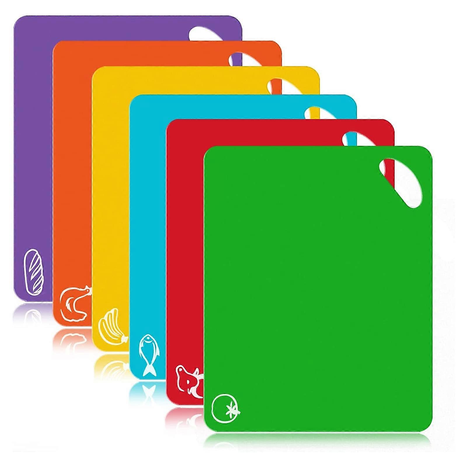 Cutting Board Mats Set of 6, Extra Thick Flexible Plastic Chopping Boards with Food Icons and Easy-Grip Handles, Dishwasher Safe