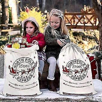 2pcs Santa Sacks Canvas Bags With Drawstring Large Christmas Bags