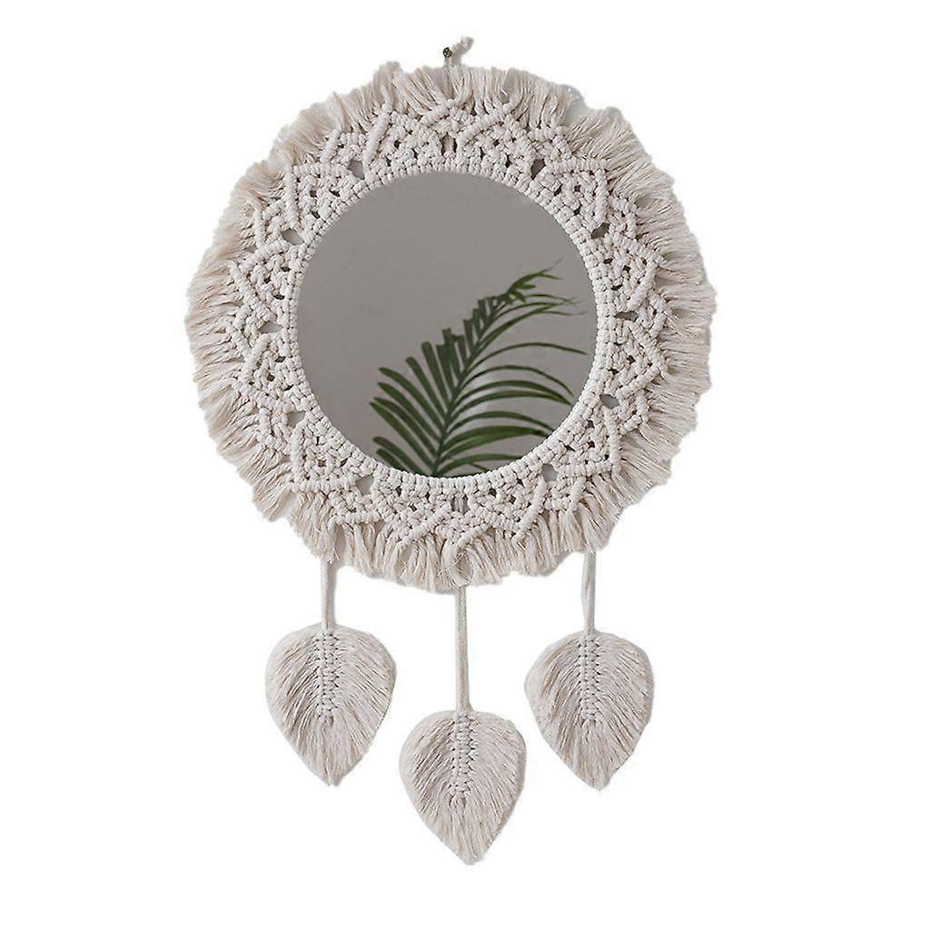 unbrand Hanging Wall Mirrorr with Fringe Round Decorative Mirrorr for Apartment