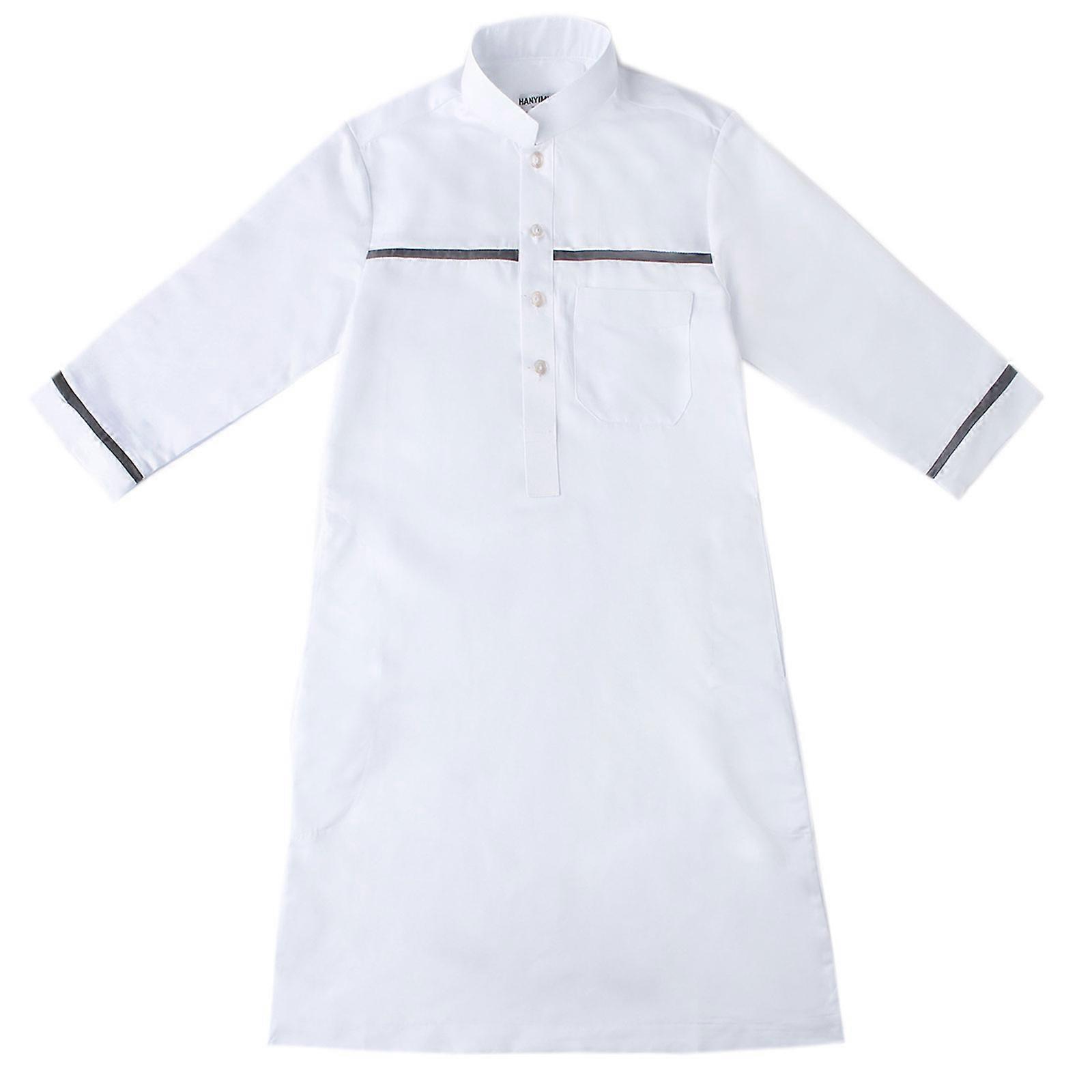 이슬람 어린이 Abaya Kaftan 스탠드 칼라 이슬람 의류 소년 키즈 맥시 드레스 아프리카 두바이 사우디 터키기도 가운 흰색 140cm