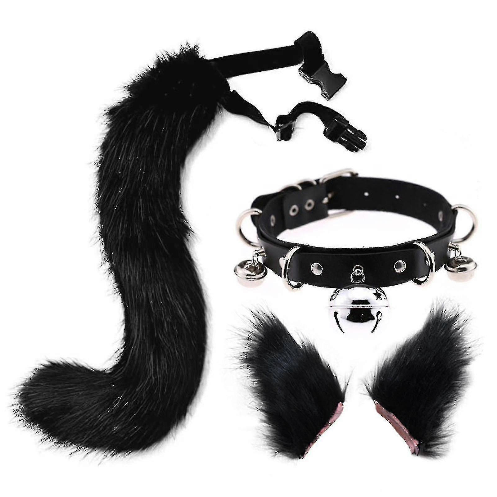 Hair Clips Cocker Tail Animal Element Adjustable Faux Fur Solid Wolf Tail Ears Collar For _c_x