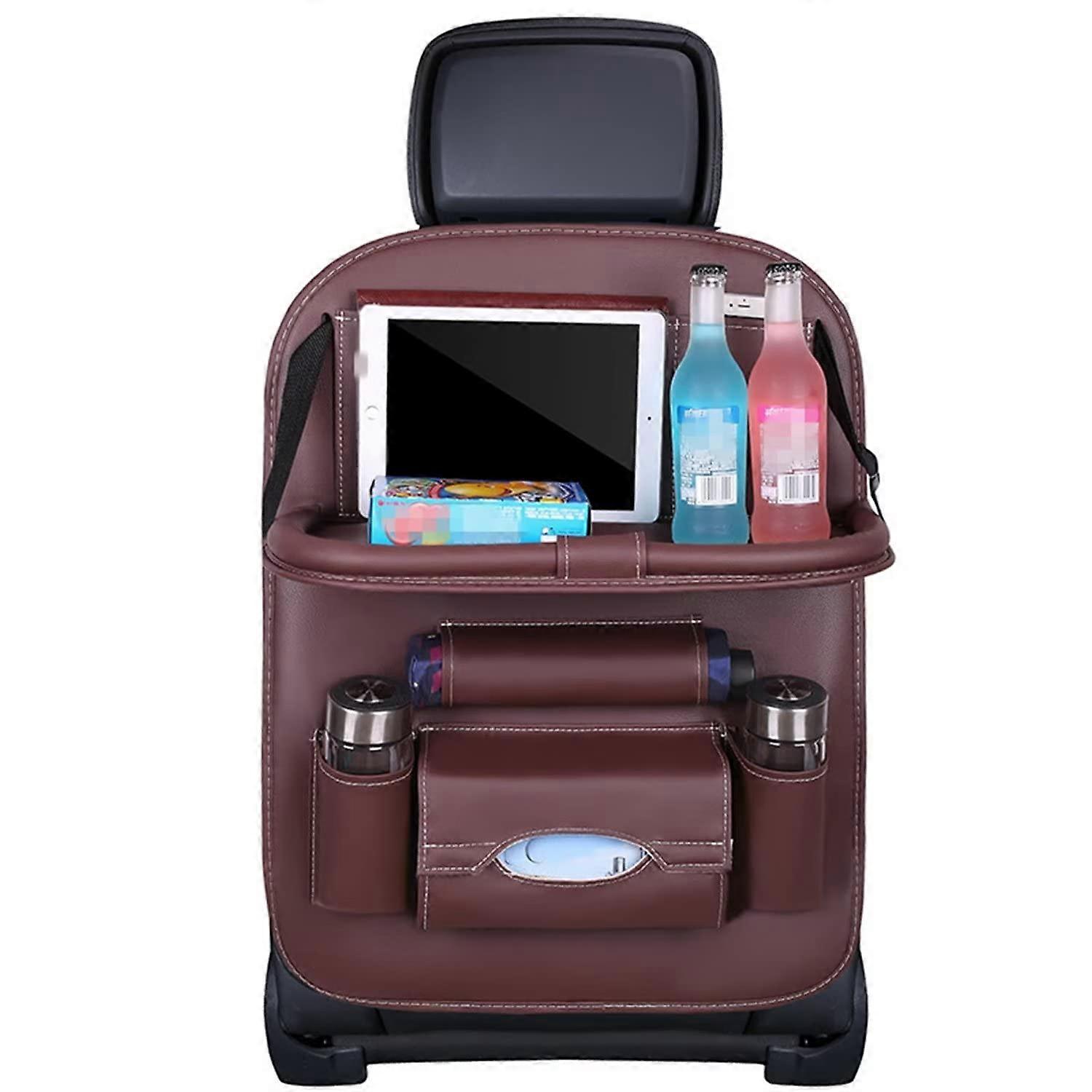 Car Seat Back Organizer with Foldable Table Tray, Leather Storage Organizer for Car Accessories and Travel Essentials