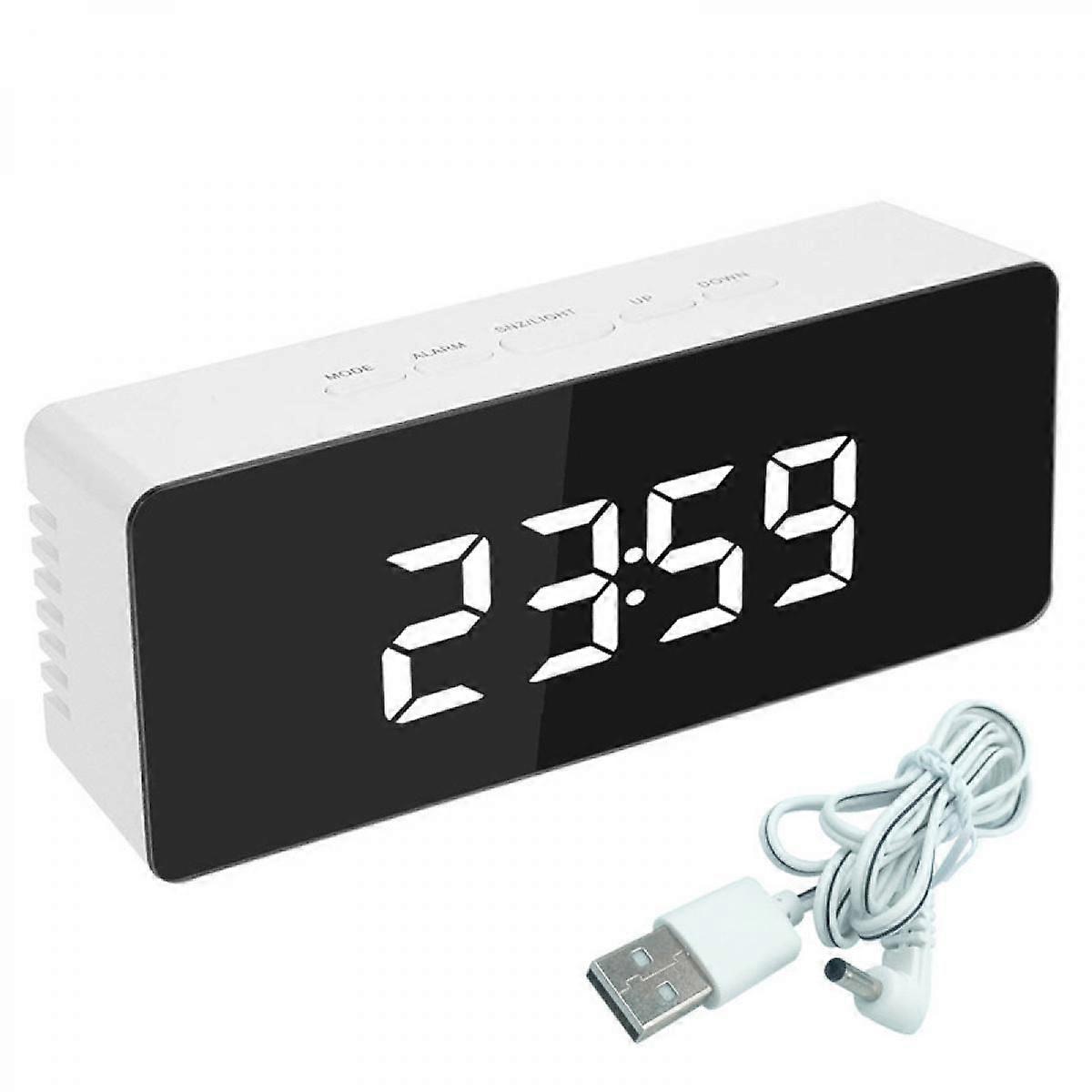 Digital Mini Led Clock Mirror Alarm Clock With Thermometer Calendar Function(White)