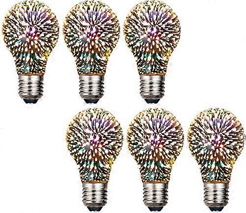 LED Vintage Edison Bulb A60 3W Fireworks Filament 3D Colorful Lamp 2700K Warm White E26 Base 300 Lumen 6 Pack