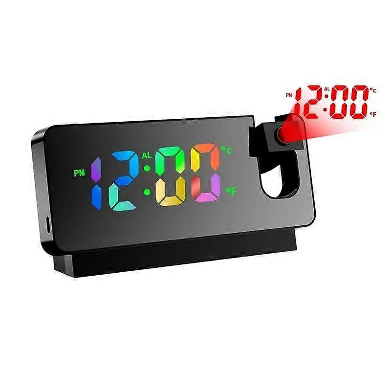 Projection Alarm Digital Clock With 180 Rotatable Projector Transparent LED  Display Mirror Digital Alarm Clock For Bedroom (Black)