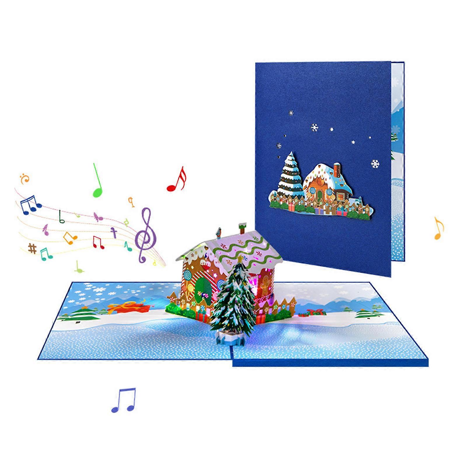 Musical and LED Light Christmas Card Foldable 3D Popup Greeting Card with Envelope for Holiday Invitation Postcard