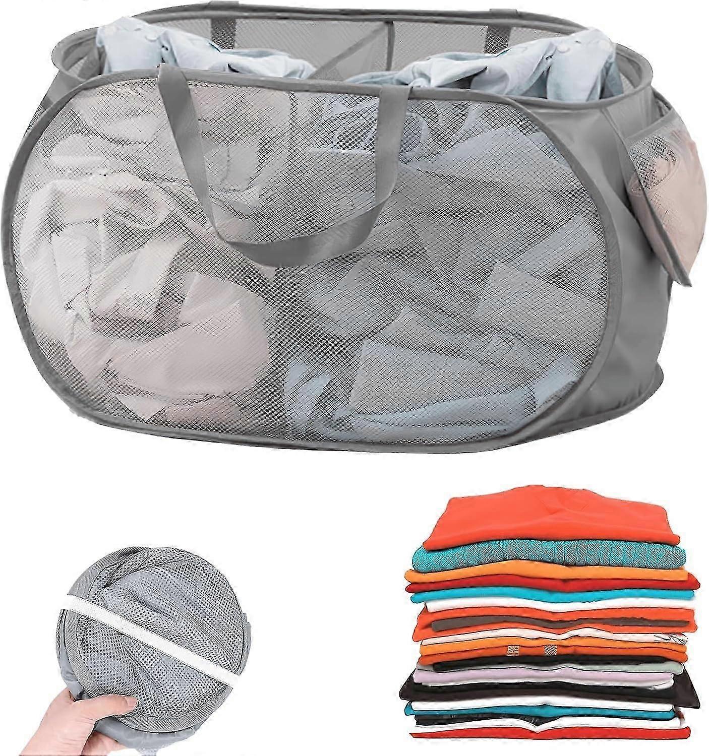 Folding Laundry Basket 75l Large 2 Compartment Washing Basket Collapsible