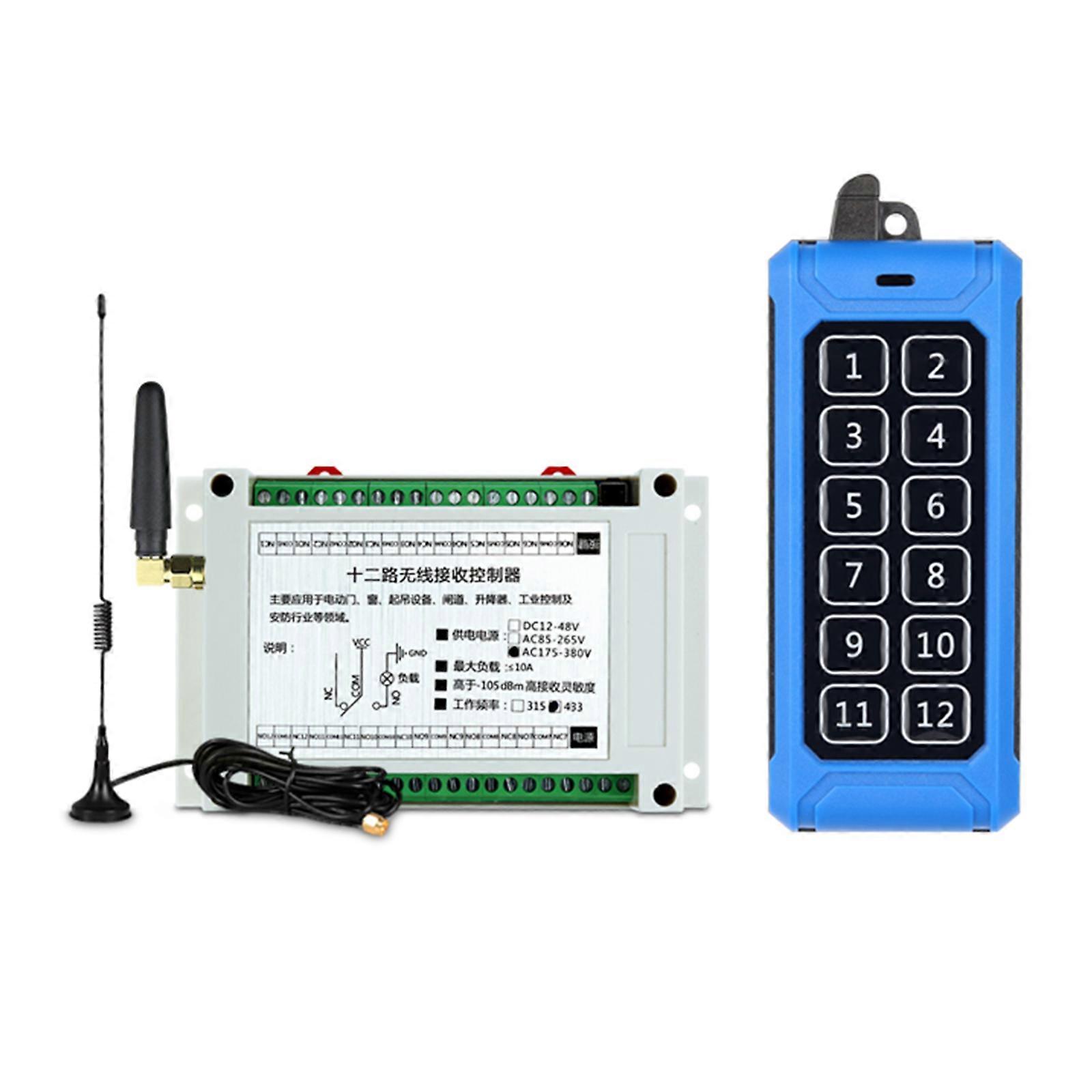 315Mhz 433Mhz DC 85V-380V 12 Channel Relay Module Receiver Wireless Remote Control Switch for DC Motor DIY