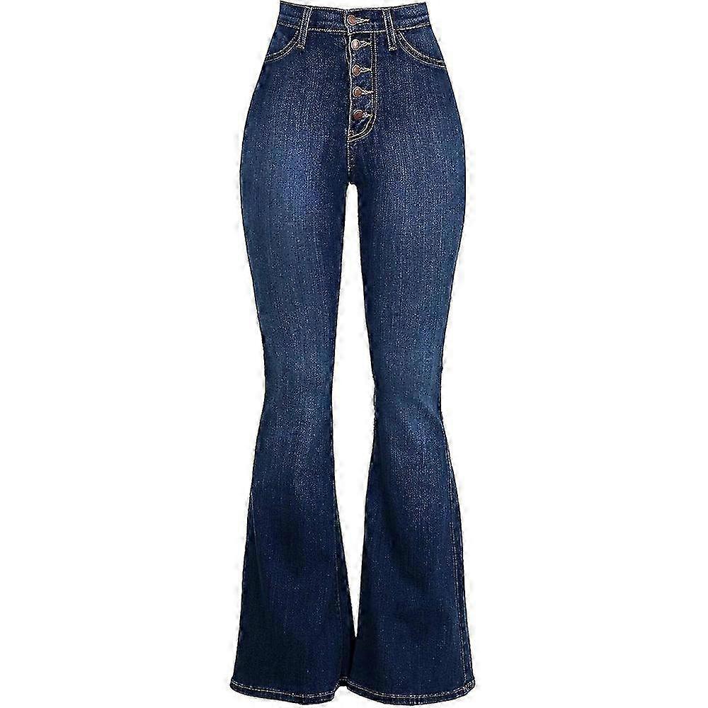 ג'ינס ג'ינס עם רגל רחבה במותניים גבוהים לנערות מתבגרות - התלקחות, מתיחה, גזרת מגף, חבר ומכנסי קז'ואל רחבים (L)