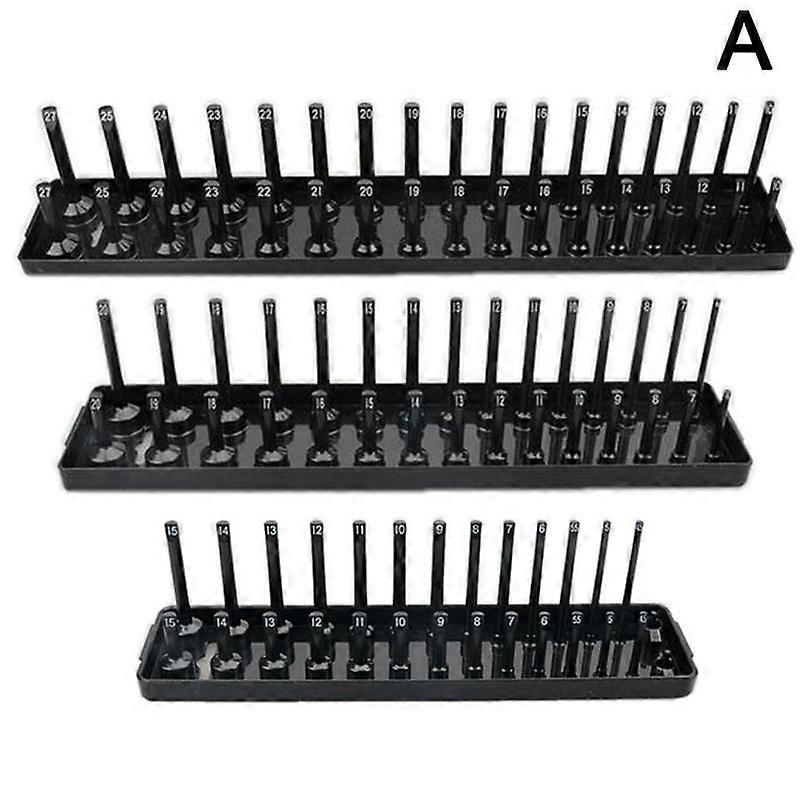 Black 3pcs (A)$Metric and Imperial plastic socket rack, multi-function socket holder, high pole and long pole socket rack