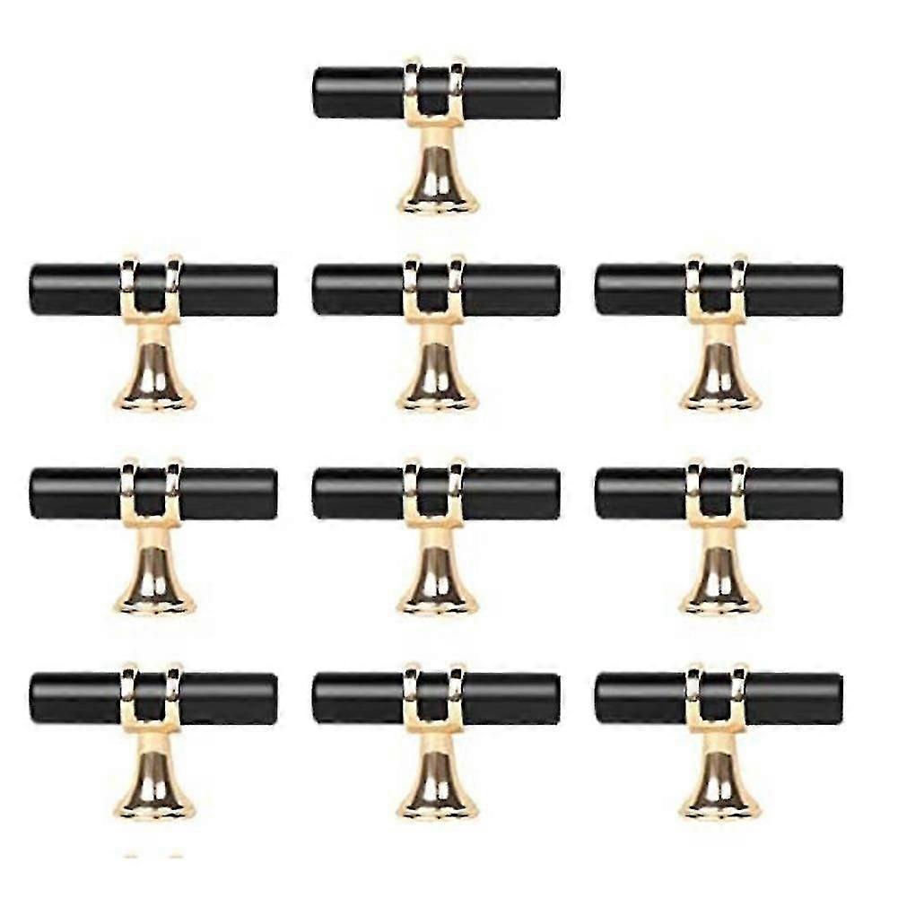 10 Pack Matte Black & Gold T-Bar Cabinet Pulls for Kitchen Drawers and Cabinets, Metal Handle Knobs Set