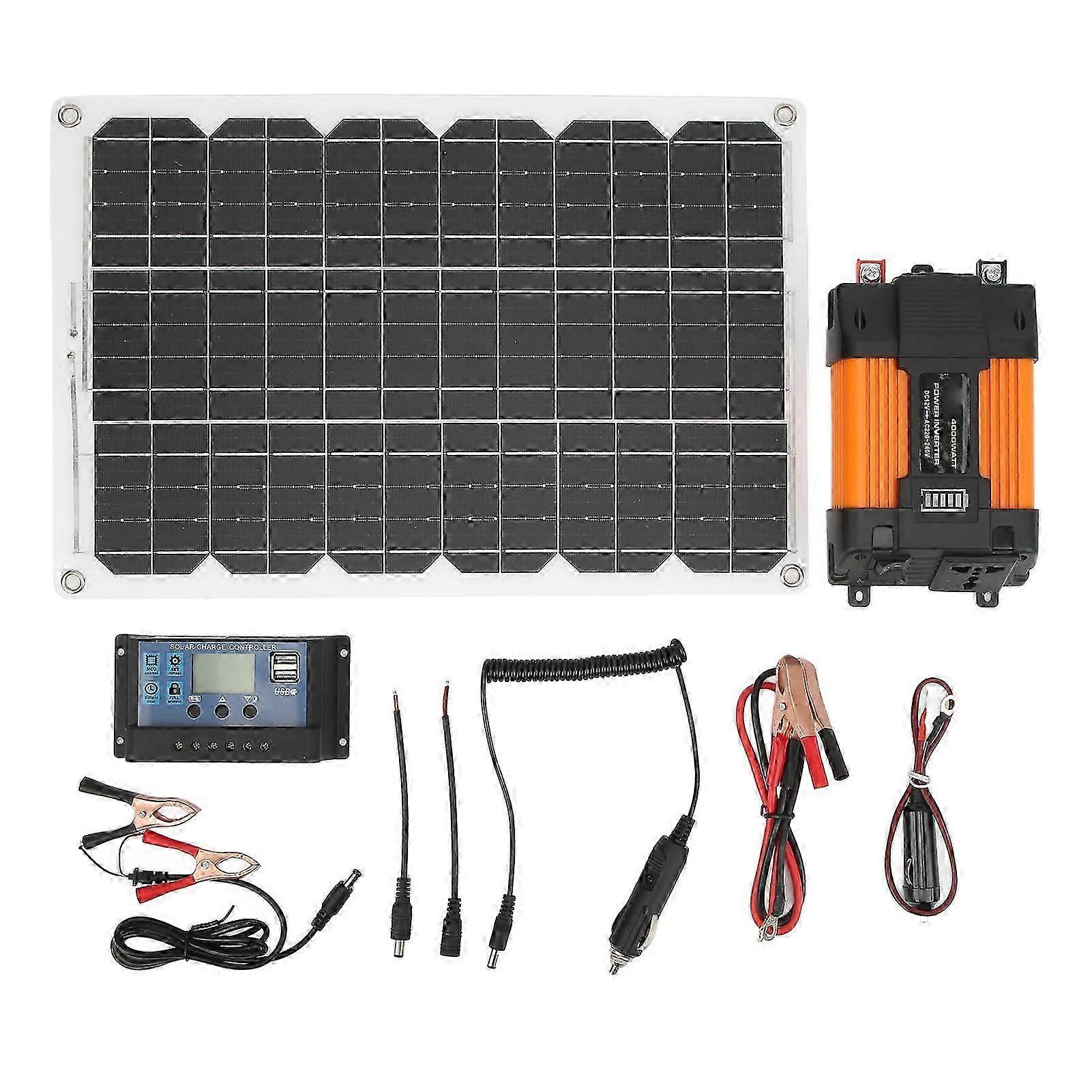 Portable Solar Power System 4000w Power Inverter 30a 12v 24v Solar Charge Controller 18w 18v Solar Panel Kit 300w 12v To 110v