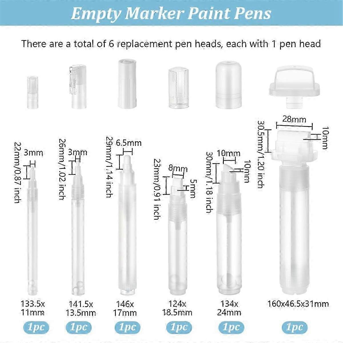 6Pcs Graffiti Markers Set Clear Refillable Paint Marker 11/13.5/17/18.5/24/46.5mm Empty Markers Set SZRH