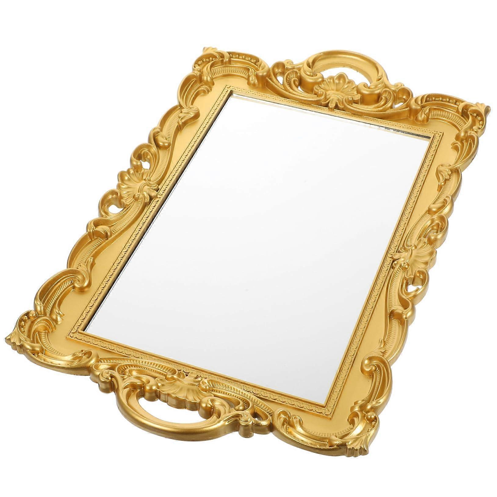 Retro Square Mirror Tray Jewelry Organizer in Eco-Friendly Material for Cosmetic and Small Accessories Storage