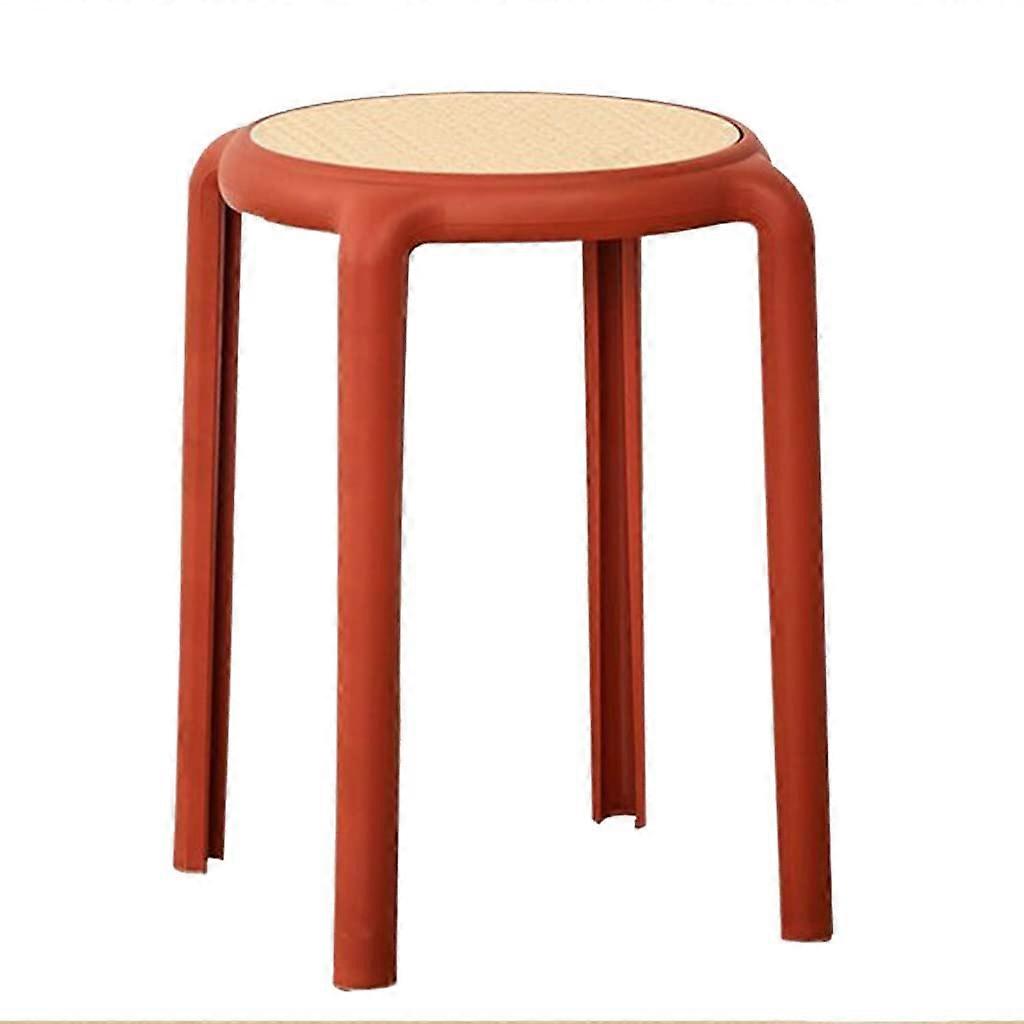 6pcs Plastic Rattan Stool, Stackable Thickened Bench for Indoor Kitchen (Brownish Red)