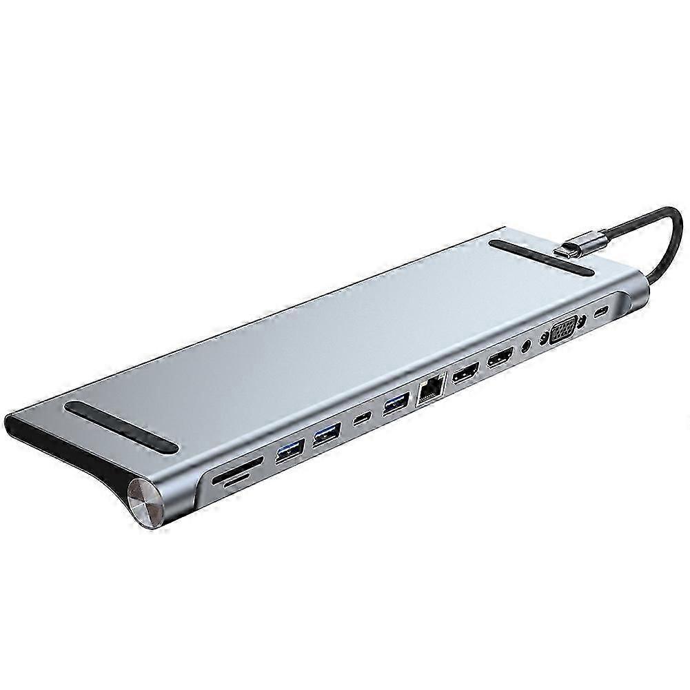 12 in 1 USB HUB 3.0 Type C 4K Dock Station TV Monitor Video Converter RJ45 Ethernet SD TF Card Read
