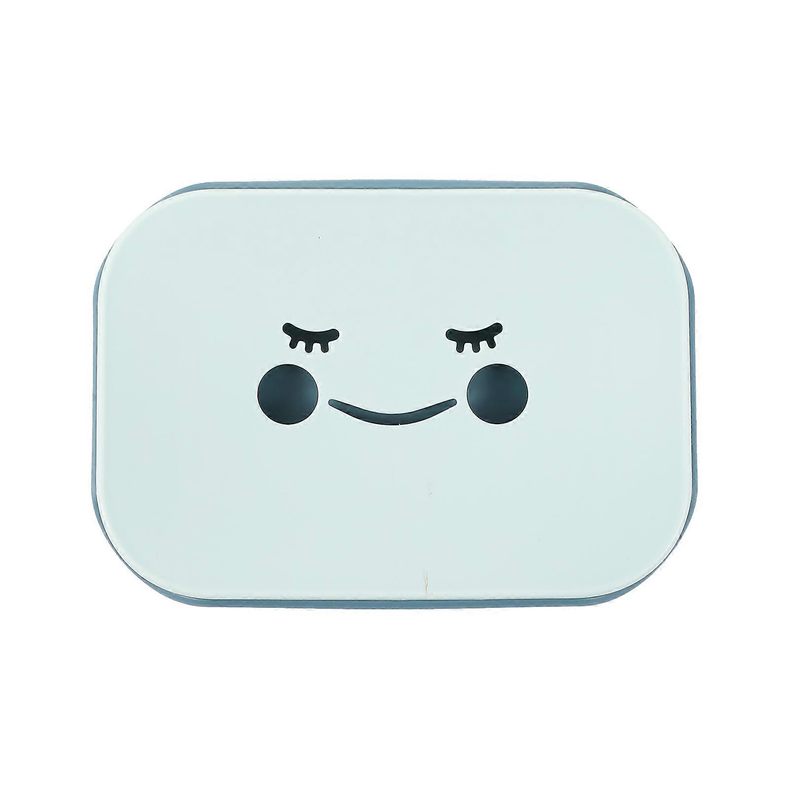 Bathroom Soap Tray Blue Draining Dish For Household Users Cartoon Face Shape 15.00X10.00X2.00CM PP 1Pack