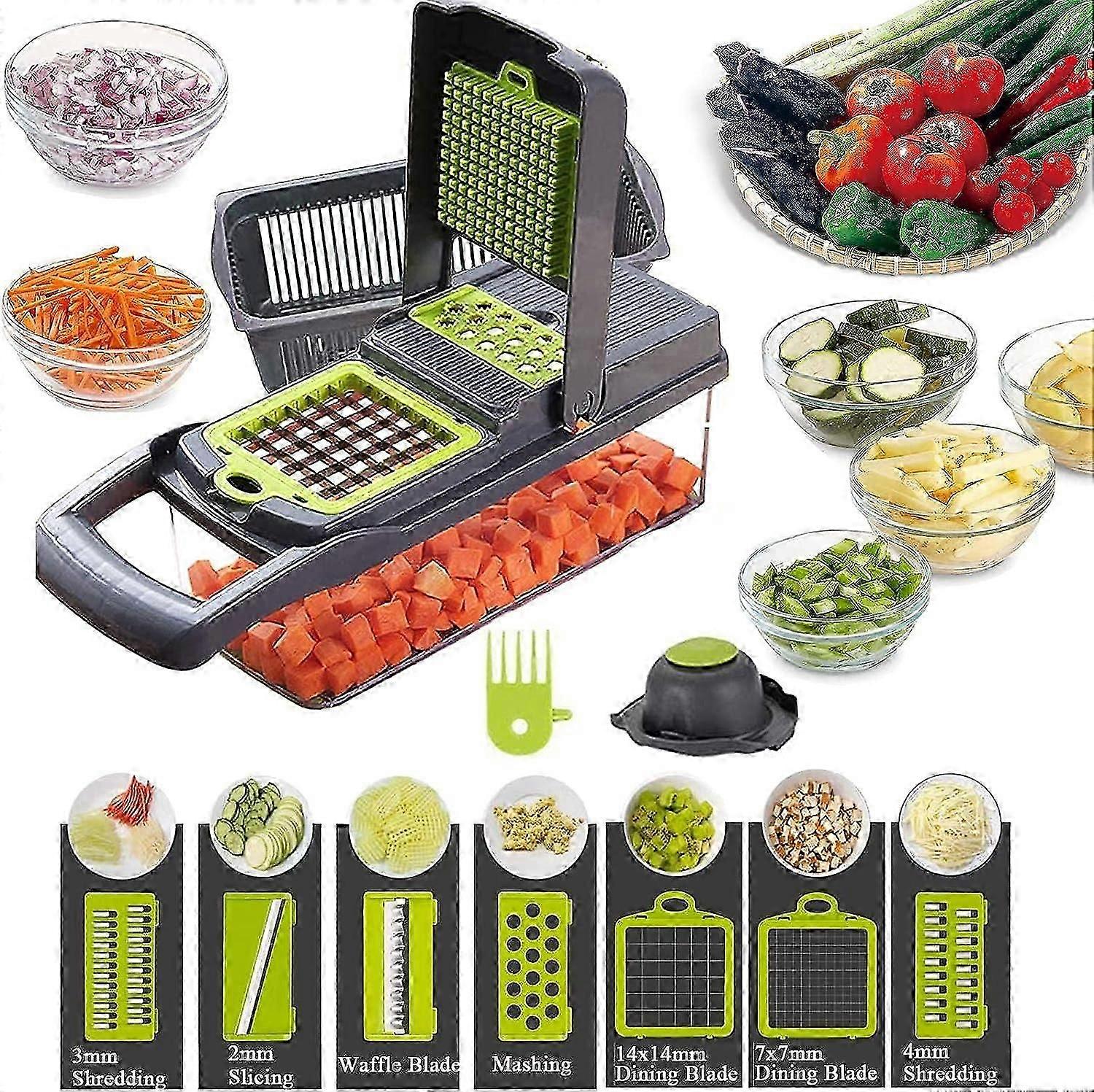 12 in 1 manueller rotierender Gemüseschneider - leistungsstarker Saugnapf Nüsse Käse Früchte