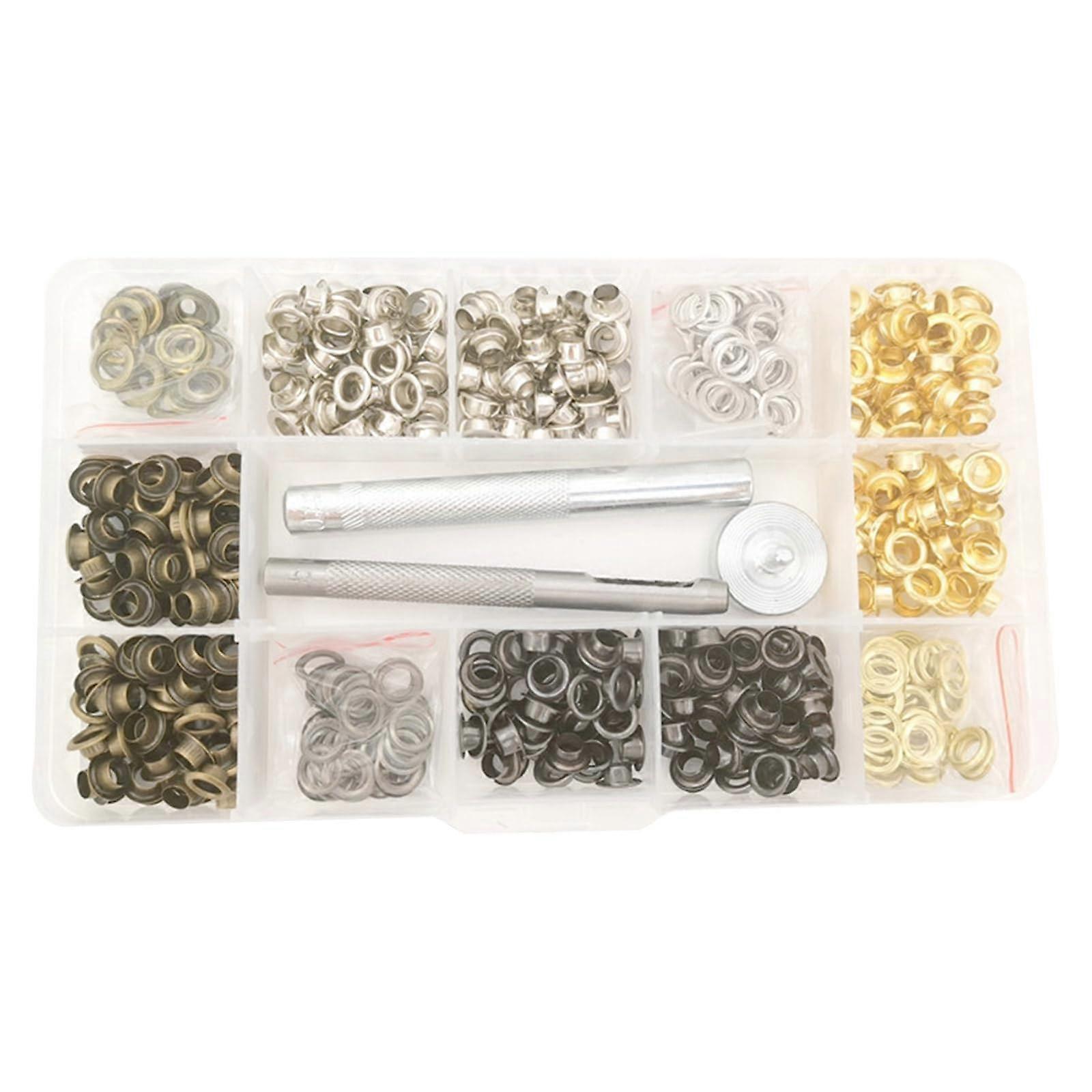 1 Set with box and assembly tool, inner diameter 5 mm, hollow, metal, copper, corns, buckle, clothing, pockets, shoes, copper eyelets