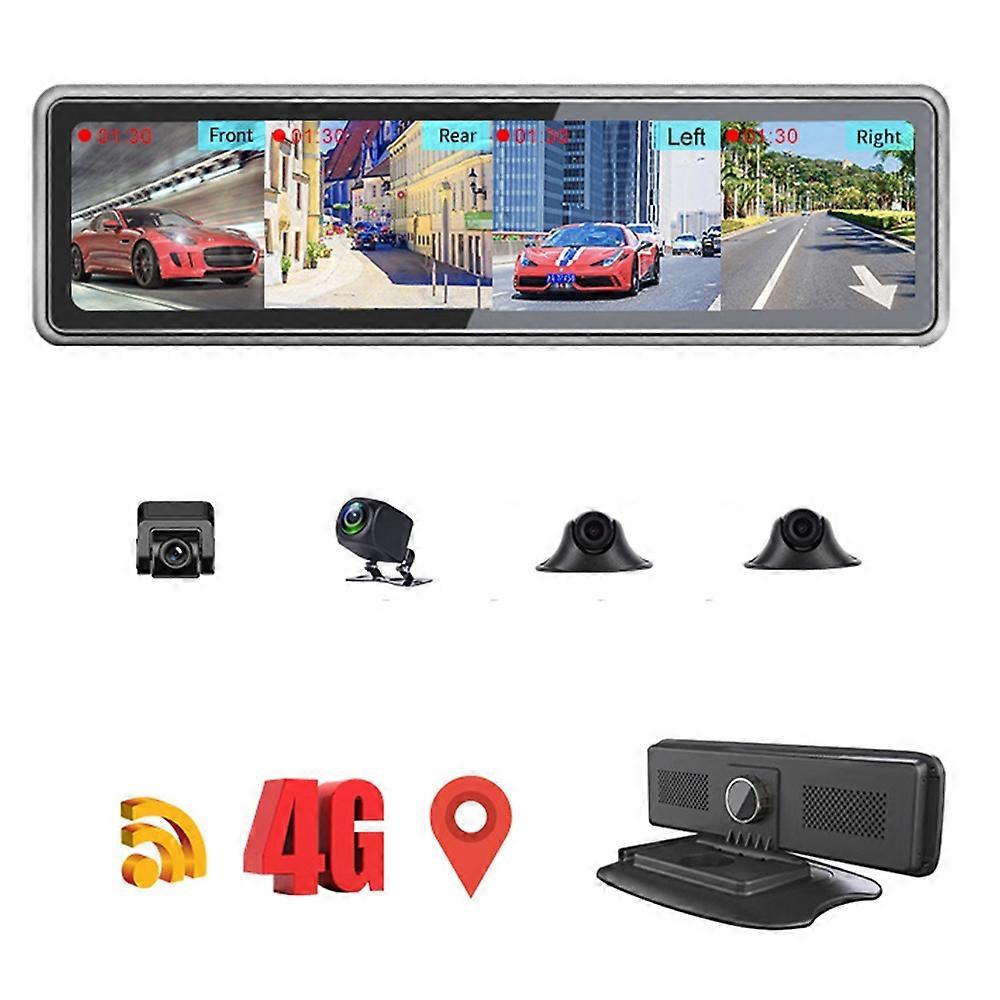 T88 12 Inch Full Screen Android 9.0 360 Degree Quad Recording Dash Cam Smart Rearview 4G Car DVR