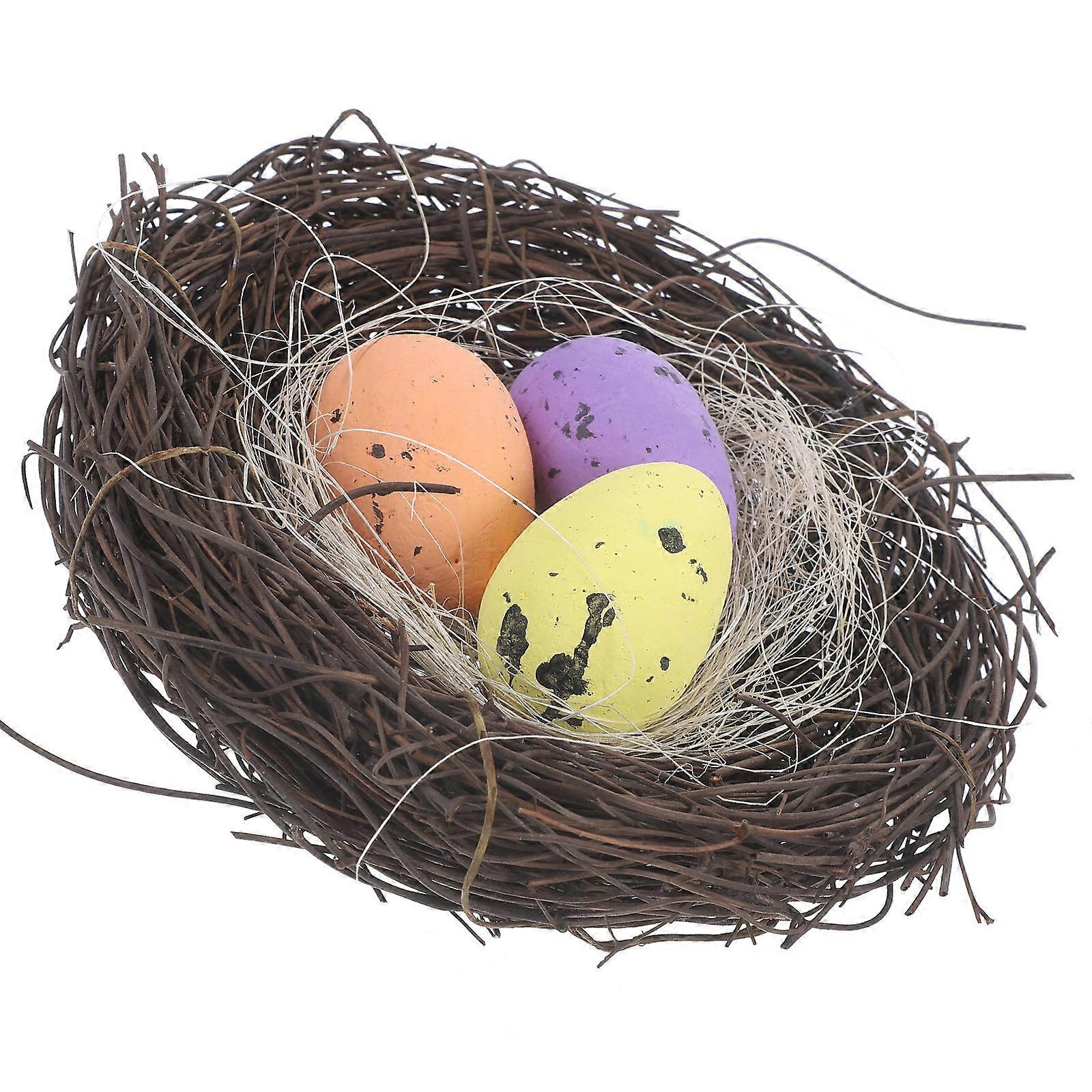 Decorative Bird Nest Simulation Eggs Dark Brown Easter Decoration 1Set