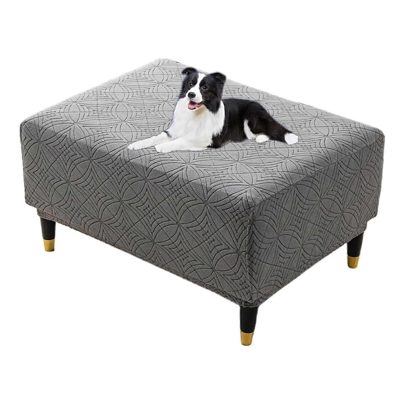 Ottoman Cover, Rectangular, Stretchable Footstool Cover, Foldable Storage, Elastic Base, Dark Gray, Small Size for Living Room