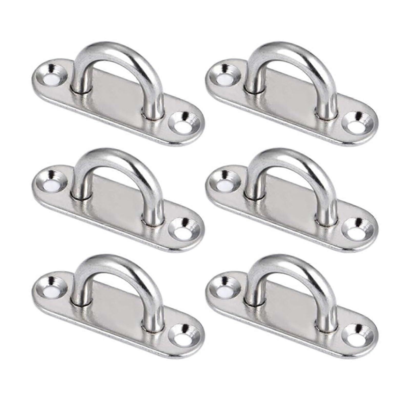 Deck Hooks with Pad Eye Plate, Stainless Steel Ring Hanger, 5mm Metal Hardware, 6-Pack, Silver Color, Long Pad Design