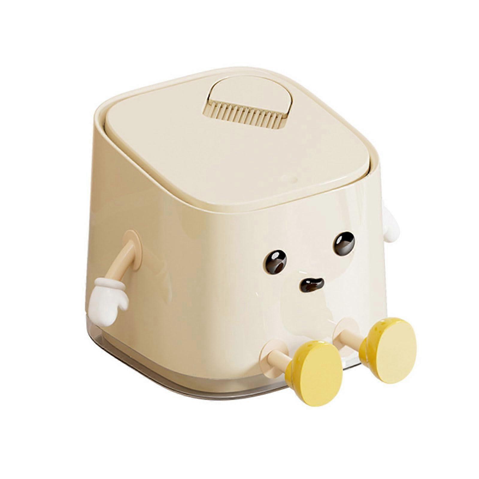 Miniature Desk Bin with Open Lid Cream White for Desk or Vanity